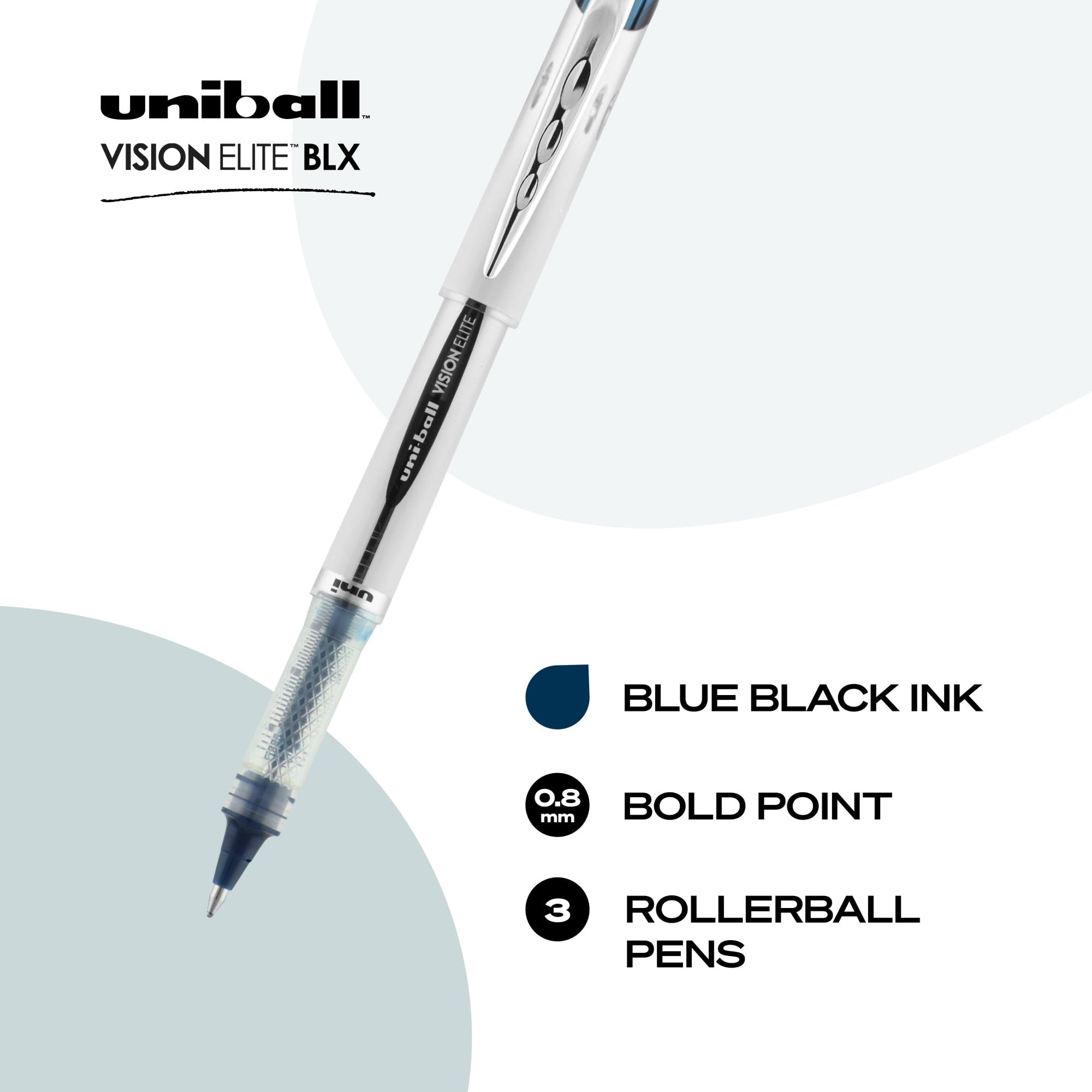 Foto 3 pulgar | Bolígrafos Uni-ball Vision Elite Blx Bold Blue, 0,8 Mm, Paquete De 3 - Venta Internacional.