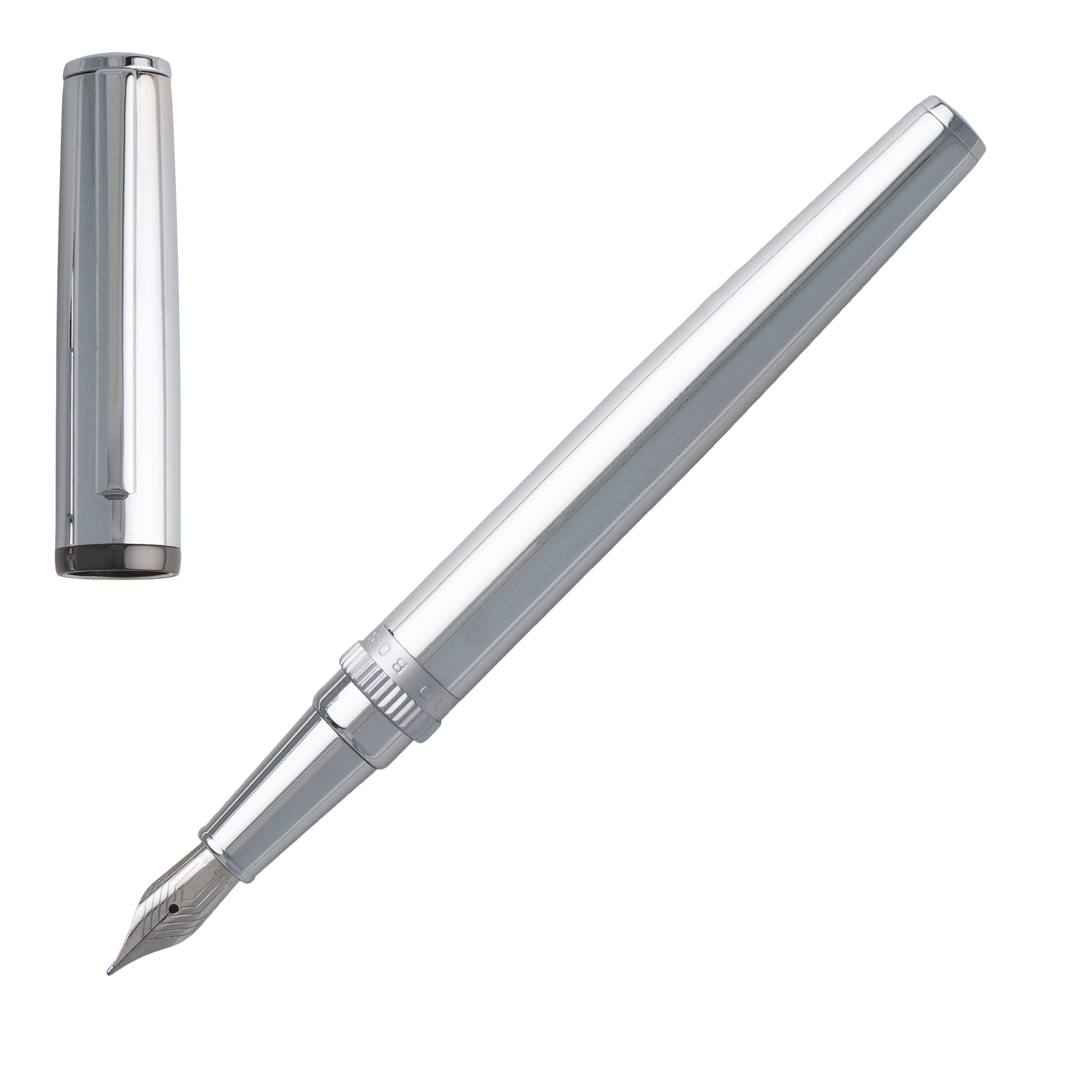 Pluma Estilográfica Hugo Boss Gear Metal Chrome Con Tinta Azul - Venta Internacional.