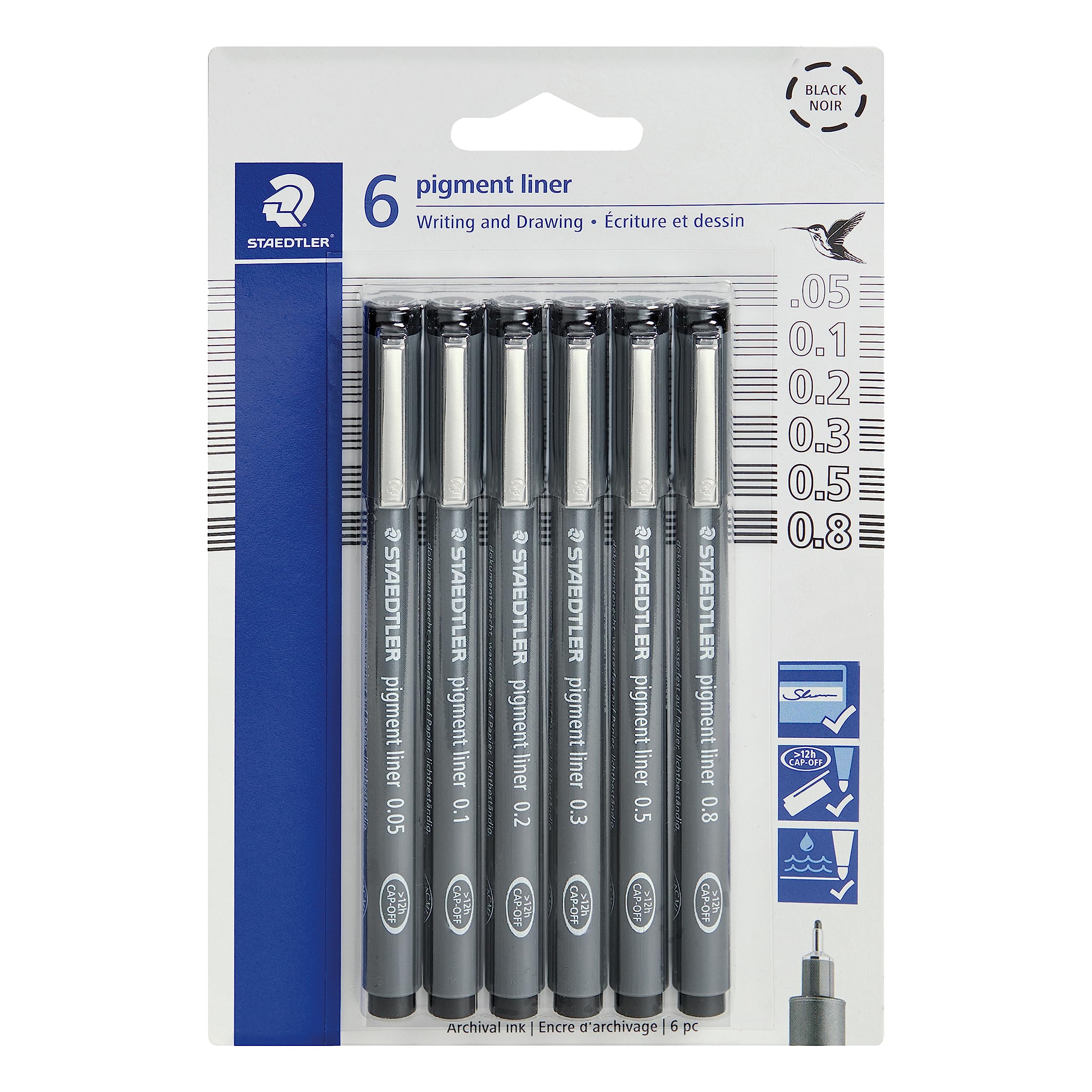 Juego De Bolígrafos Staedtler Pigment Liner  Tinta Negra  6 Bolígrafos Surtidos - Venta Internacional.
