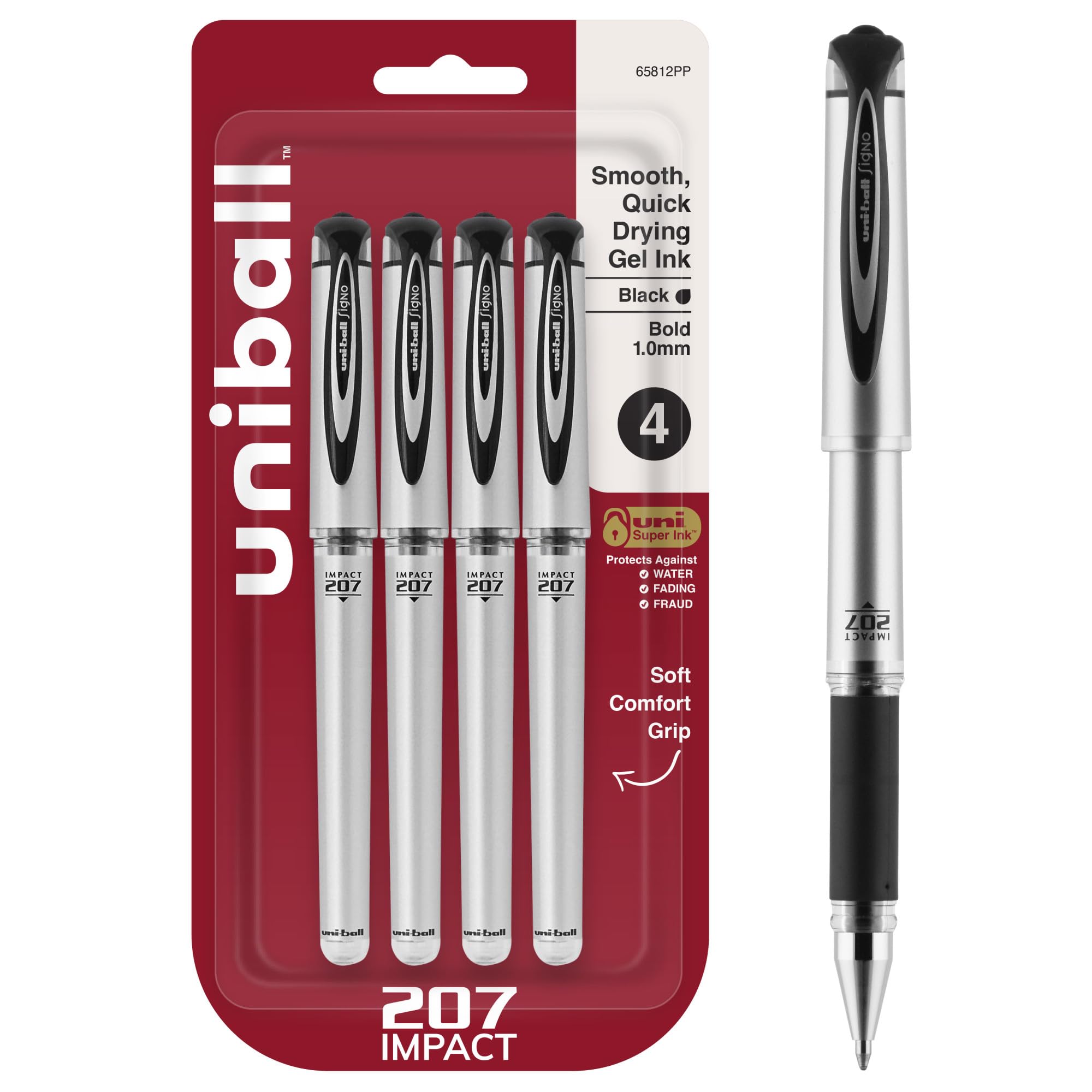 Bolígrafo De Gel Uni-ball Signo 207 Impact  1 Mm  Negro  4 Unidades - Venta Internacional.