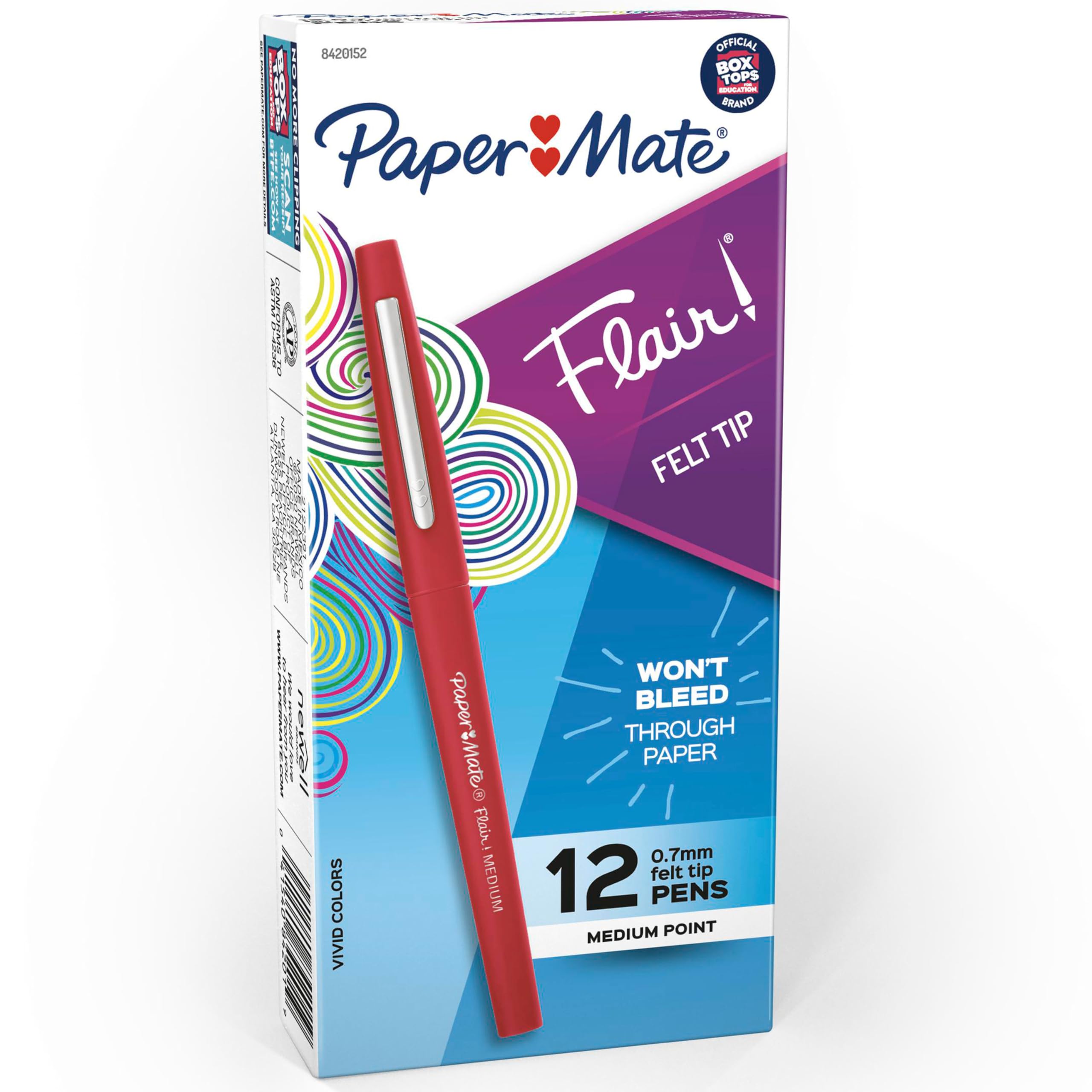 Bolígrafos Con Punta De Fieltro Paper Mate Flair De Punta Mediana  Color Rojo  12 Unidades - Venta Internacional.