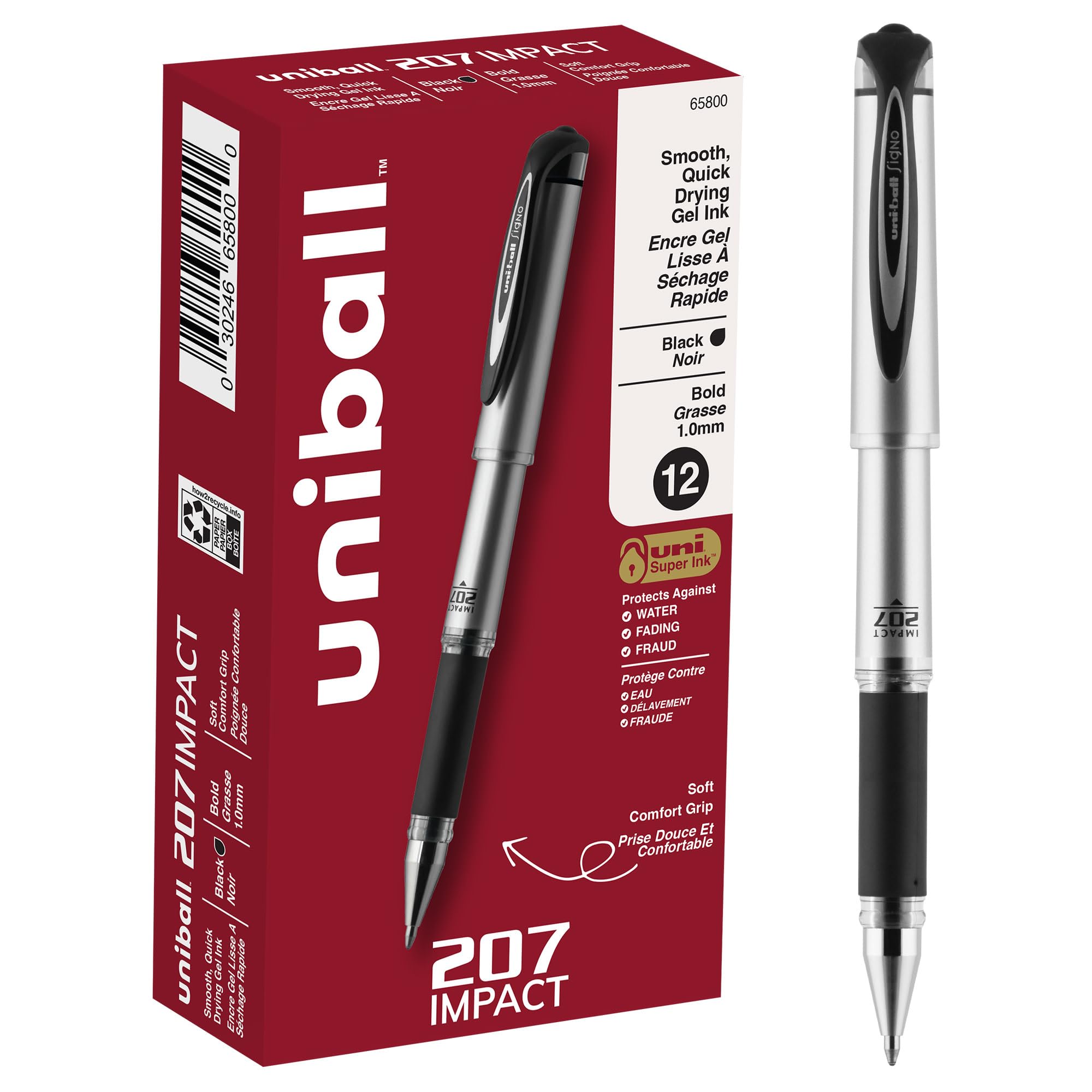 Bolígrafos De Gel Uni-ball 207 Impact Bold Point De 1 Mm  Color Negro  Paquete De 12 - Venta Internacional.