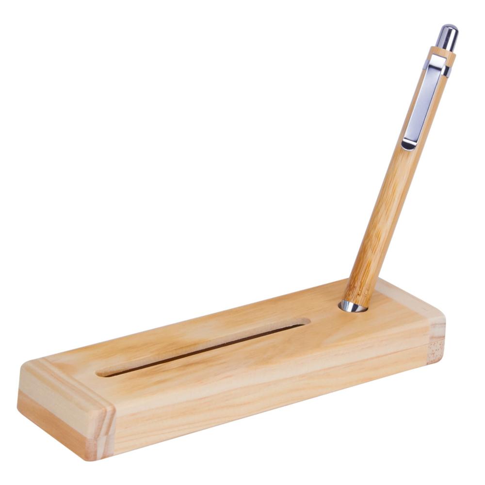 Pluma de Madera con Base Portatarjetas Promo Opción