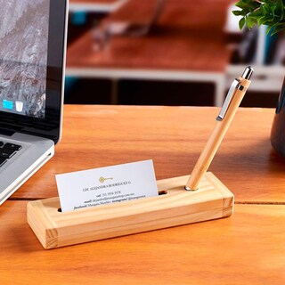 Foto 6 | Pluma de Madera con Base Portatarjetas Promo Opción