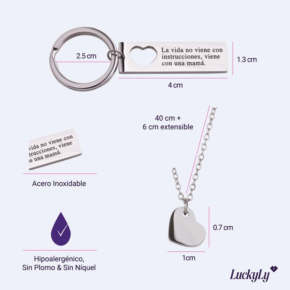 Foto 7 pulgar | Kit Collar de Corazón y Llavero con Frase Luckyly Joana para Mujer