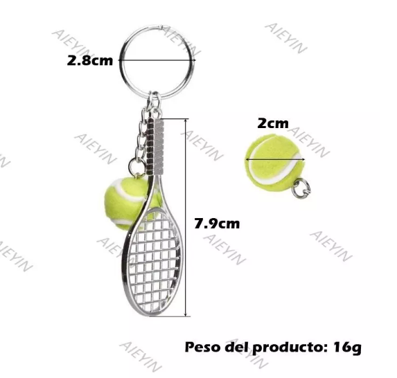 Foto 4 pulgar | Llavero De Tenis Y Raqueta Pelota Creativo 2 En 1