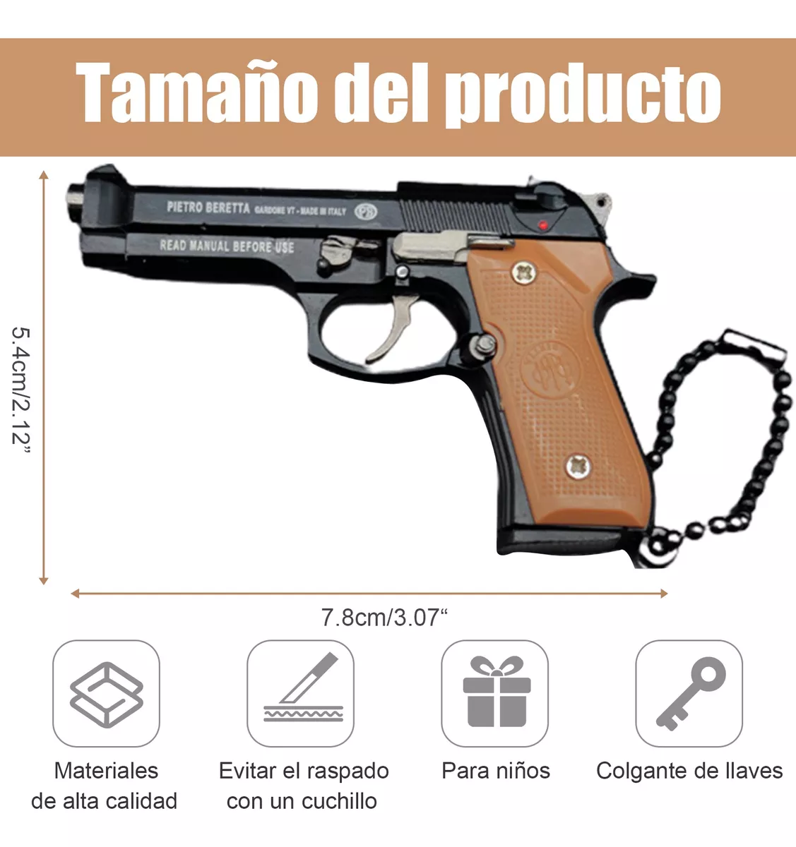 Foto 2 | Llaveros De Armas Fuego Pistola Replica Beretta 92f Negro