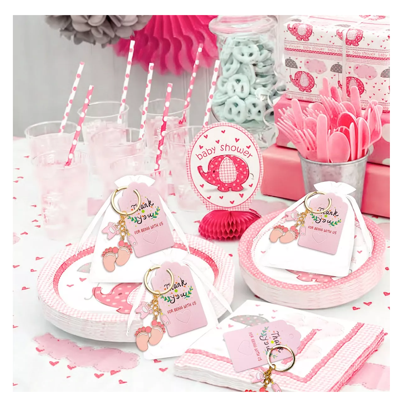Foto 5 | Llaveros Grandes Regalo De Baby Shower Huellas De Biberón 20 Pzas Rosa
