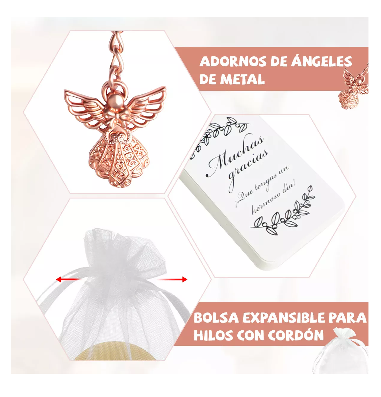 Foto 4 pulgar | Llaveros De Ángel Regalo Para Bautizo Con Bolsa Organza 50 Pzs Angel De Oro Rosa