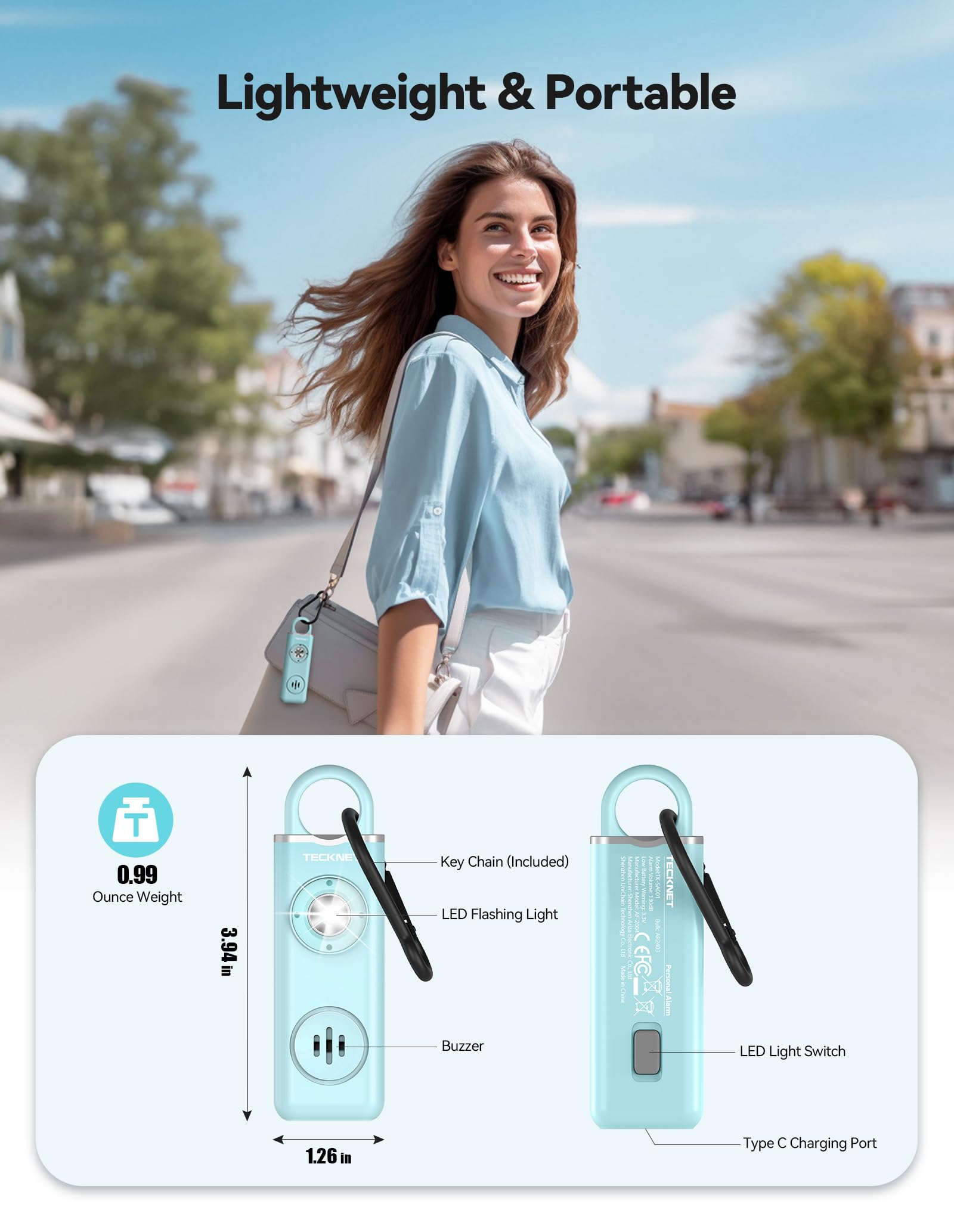 Foto 5 | Alarma De Seguridad Personal Tecknet 130db Con Luz Estroboscópica Sos, Paquete De 2 - Venta Internacional.