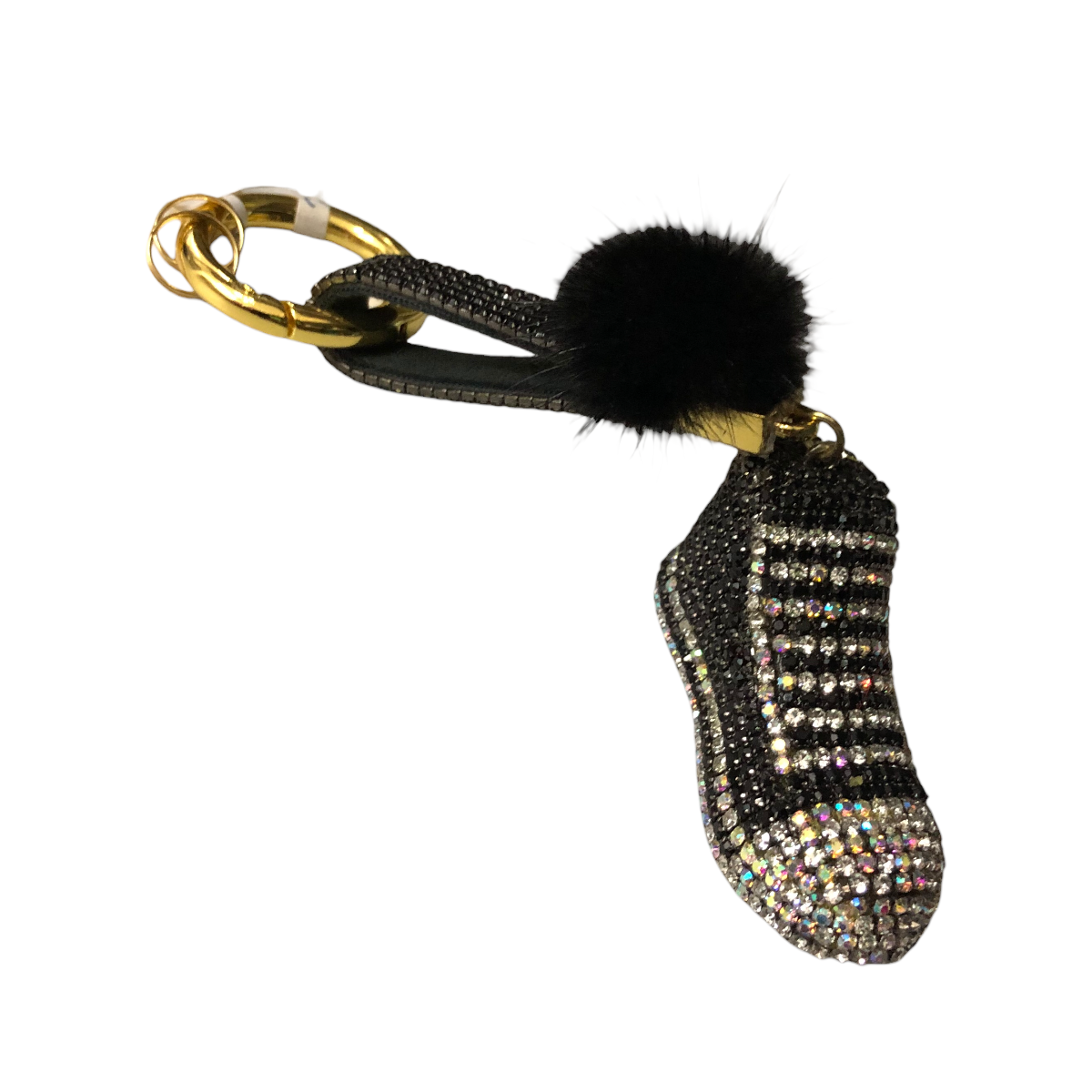 Llavero De Tenis Color Negro Mini Pompón Pedrería