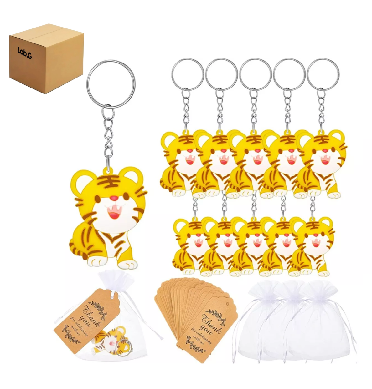 Llaveros De Animales Lab.g Regalo Para Decoración De Baby Shower 24 Pzs, Tigre