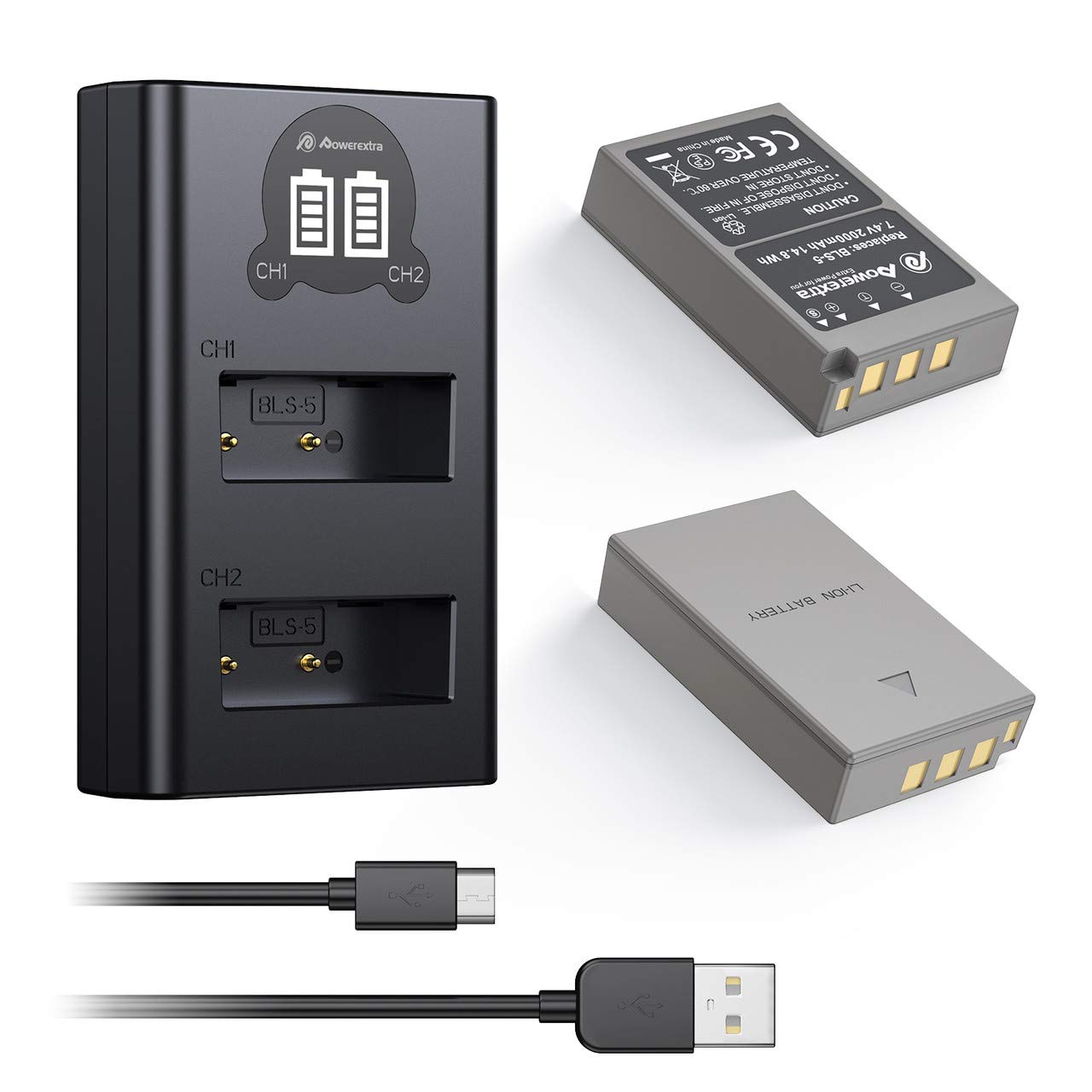 Foto 1 | Paquete De 2 Baterías Y Cargador Usb Dual Para Olympus Bls-5, Bls-50 - Venta Internacional.