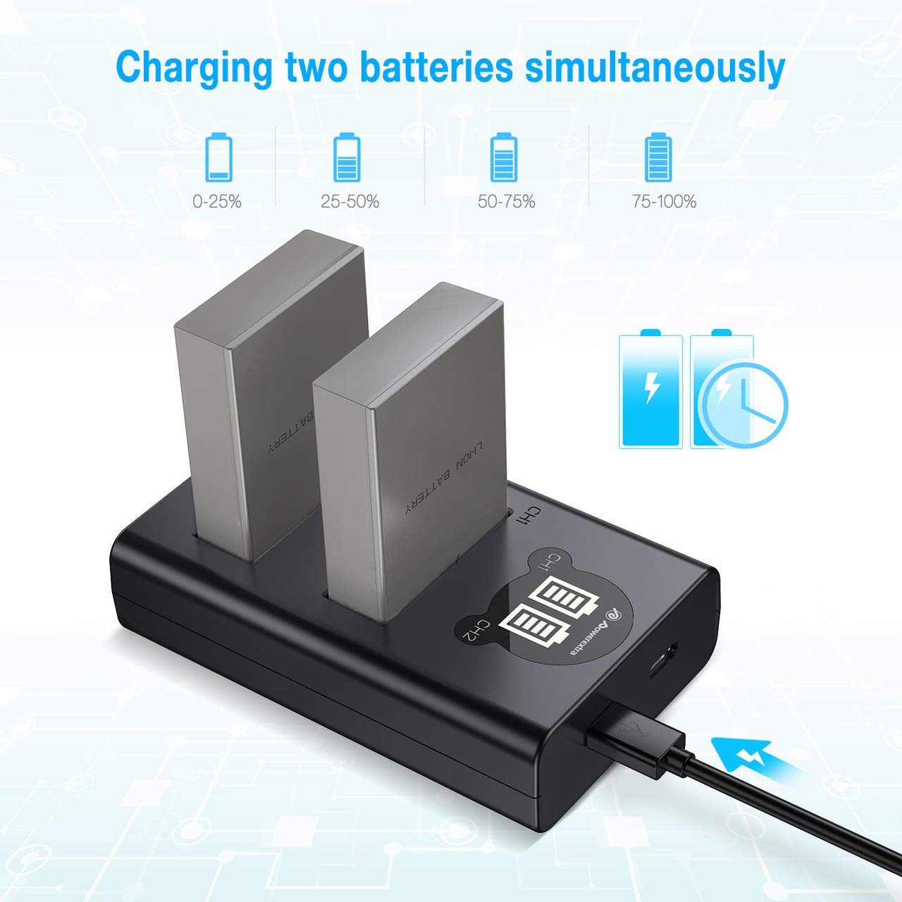 Foto 2 | Paquete De 2 Baterías Y Cargador Usb Dual Para Olympus Bls-5, Bls-50 - Venta Internacional.