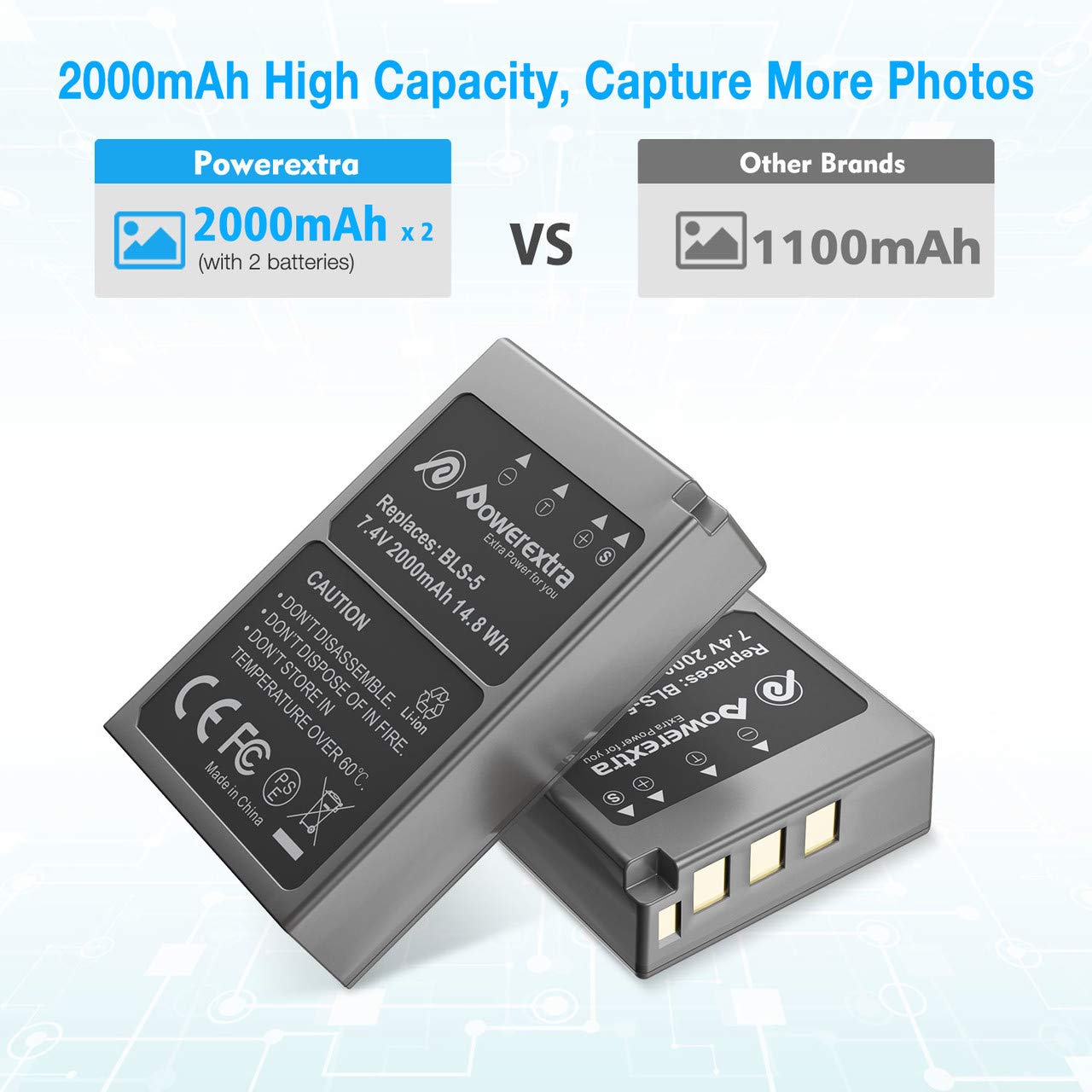 Foto 3 | Paquete De 2 Baterías Y Cargador Usb Dual Para Olympus Bls-5, Bls-50 - Venta Internacional.