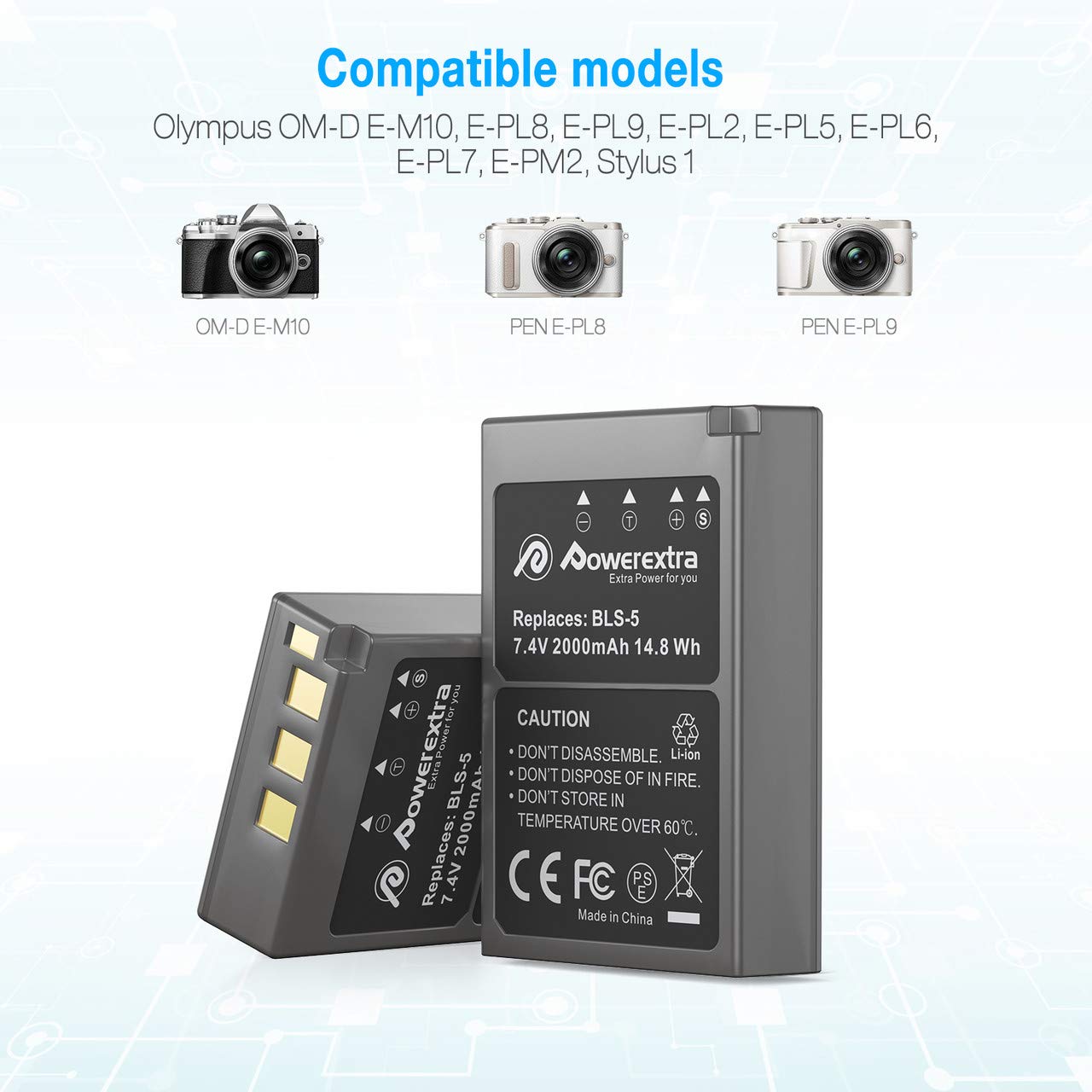 Foto 4 | Paquete De 2 Baterías Y Cargador Usb Dual Para Olympus Bls-5, Bls-50 - Venta Internacional.