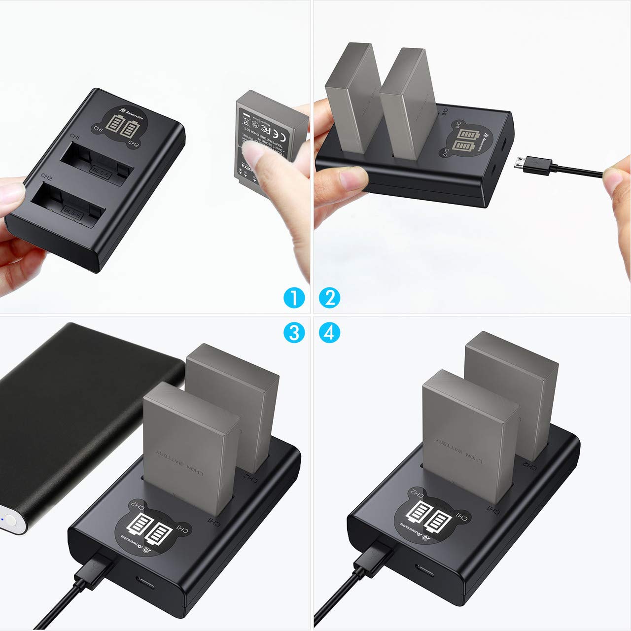Foto 5 | Paquete De 2 Baterías Y Cargador Usb Dual Para Olympus Bls-5, Bls-50 - Venta Internacional.