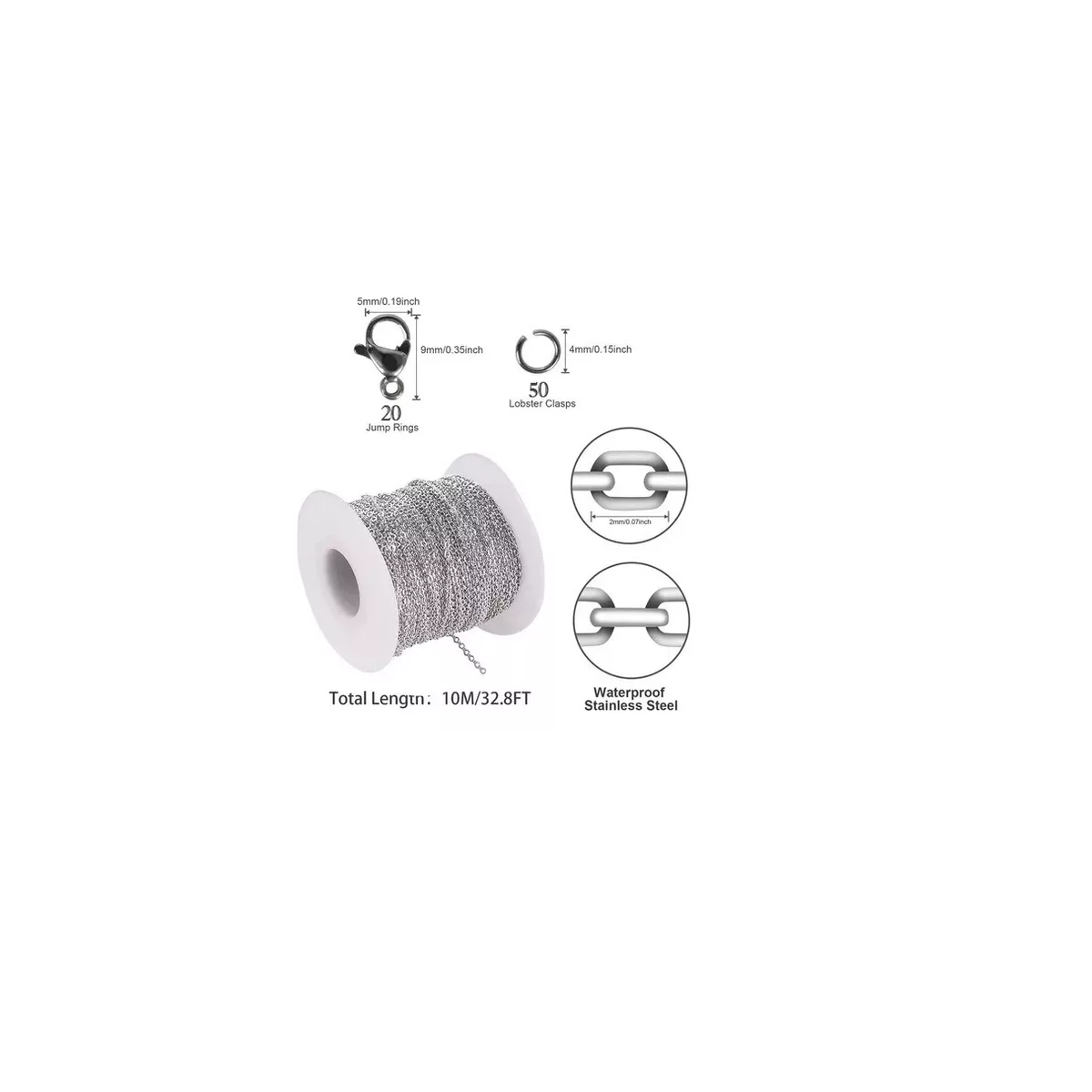 Foto 3 pulgar | Materiales para Joyeria Cadena de Acero Inoxidable 2mm x 10m Eo Safe Imports Esi-17443 Plateado