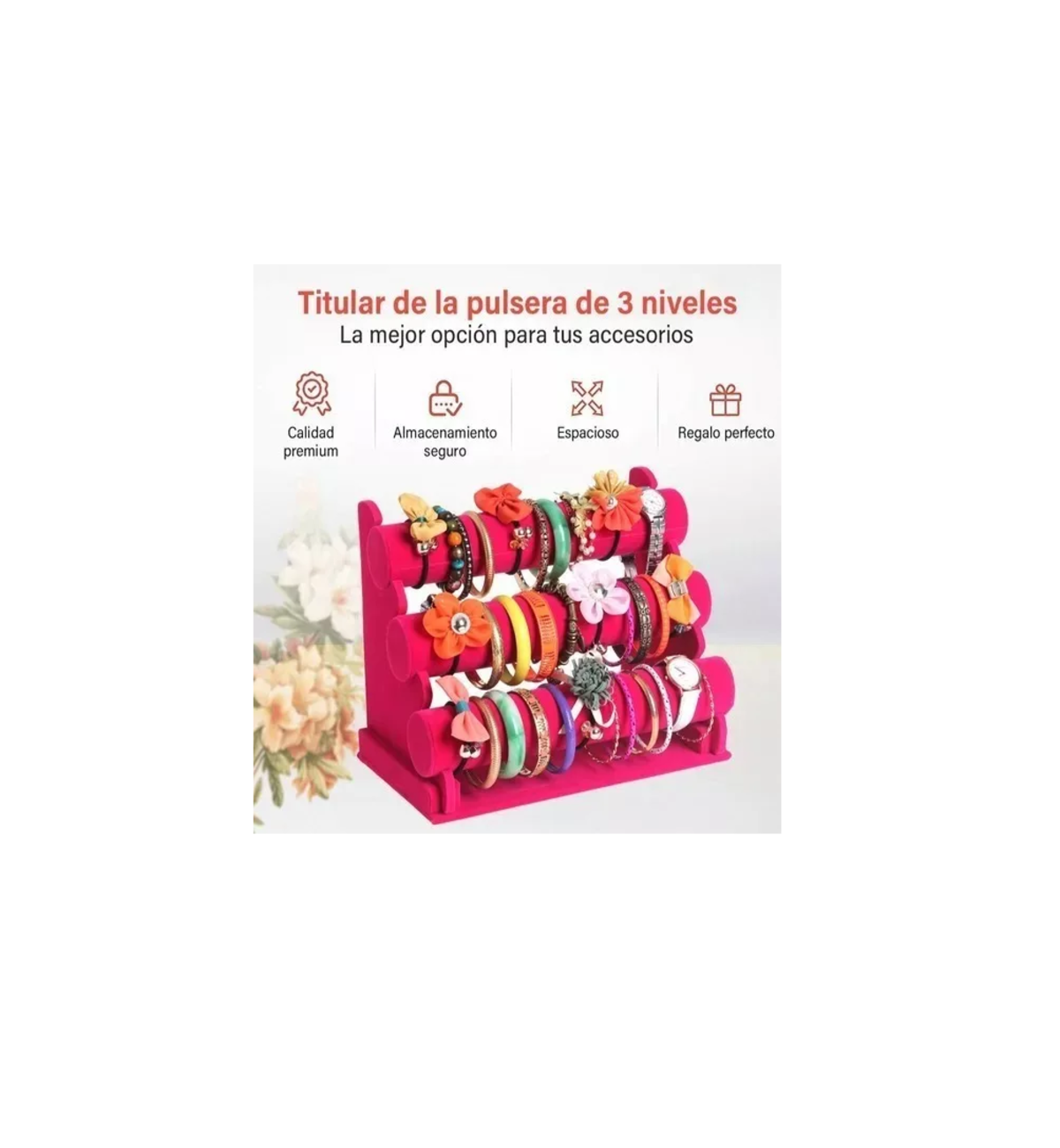 Foto 6 pulgar | Exhibidor Porta Pulsera Belug con 3 Niveles Plegable color Rosa