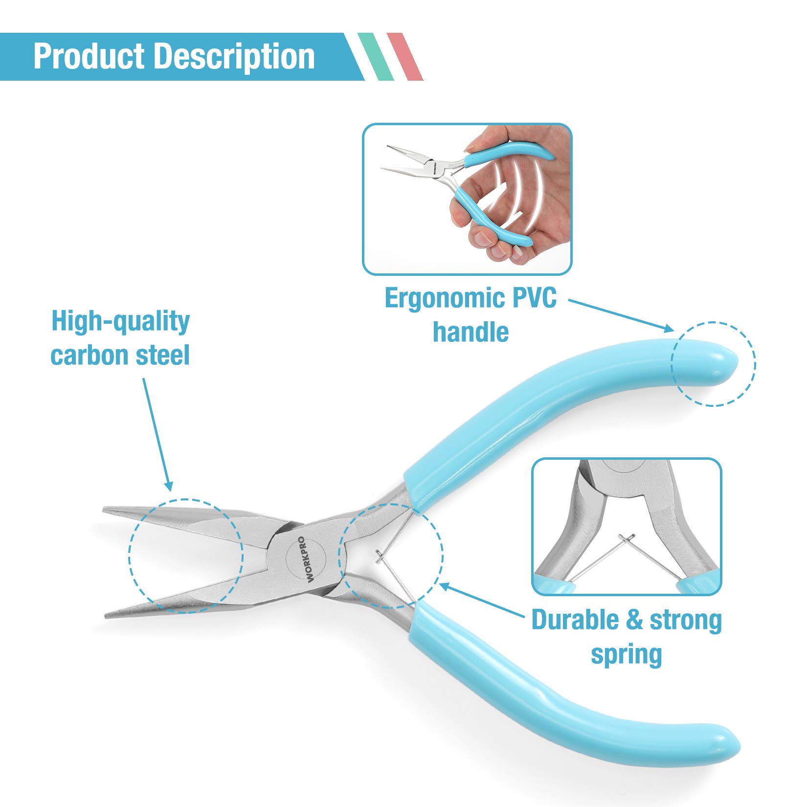 Foto 4 pulgar | Juego De Alicates Para Joyería Workpro De 5 Piezas Con Funda Para Hacer Joyas - Venta Internacional.