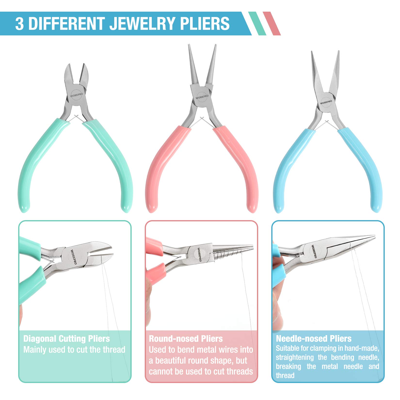 Foto 5 pulgar | Juego De Alicates Para Joyería Workpro De 5 Piezas Con Funda Para Hacer Joyas - Venta Internacional.