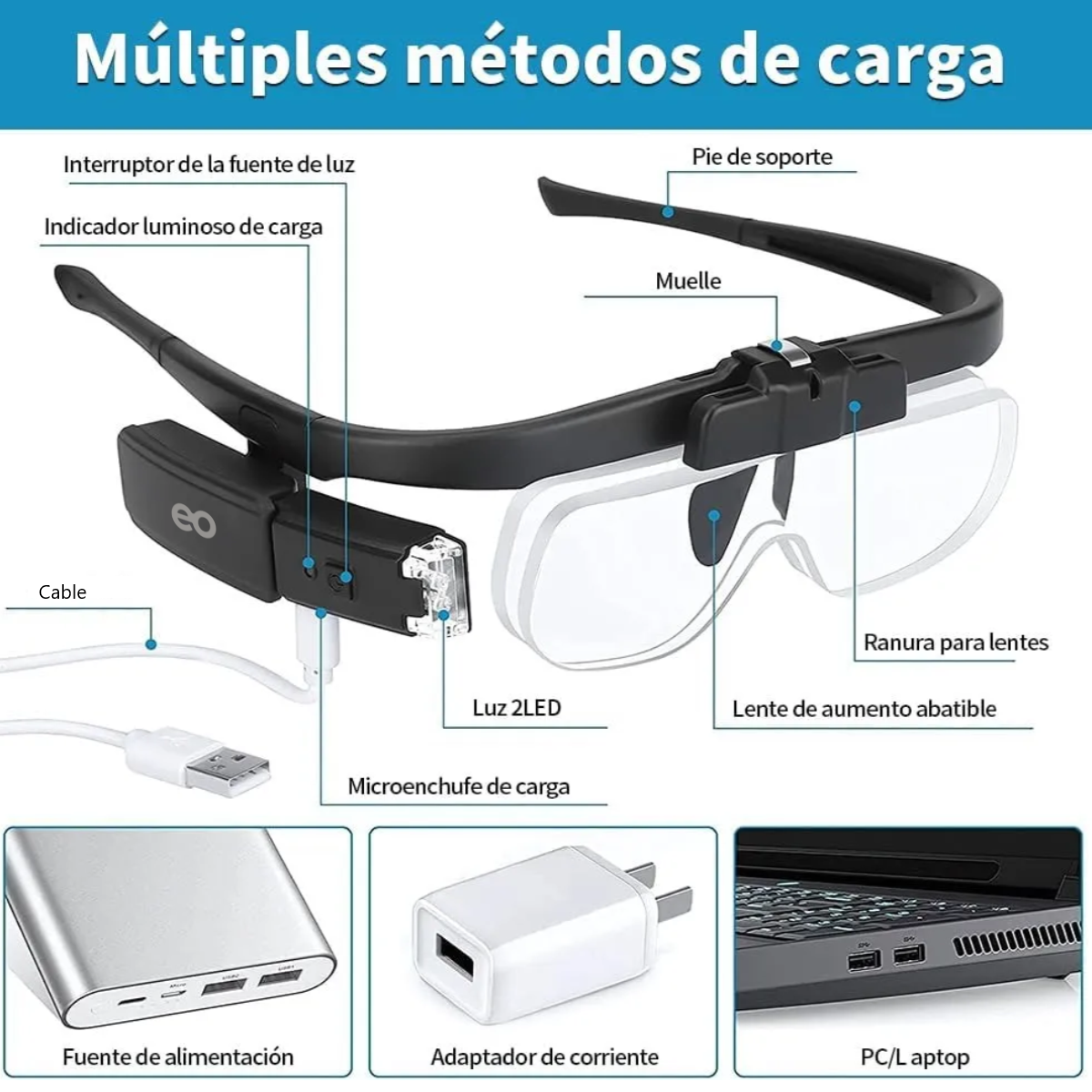 Foto 3 pulgar | Lentes Lupa Luz Led Para Extensión De Pestañas, Microblading Eo Safe Imports Esi-18756 Negro