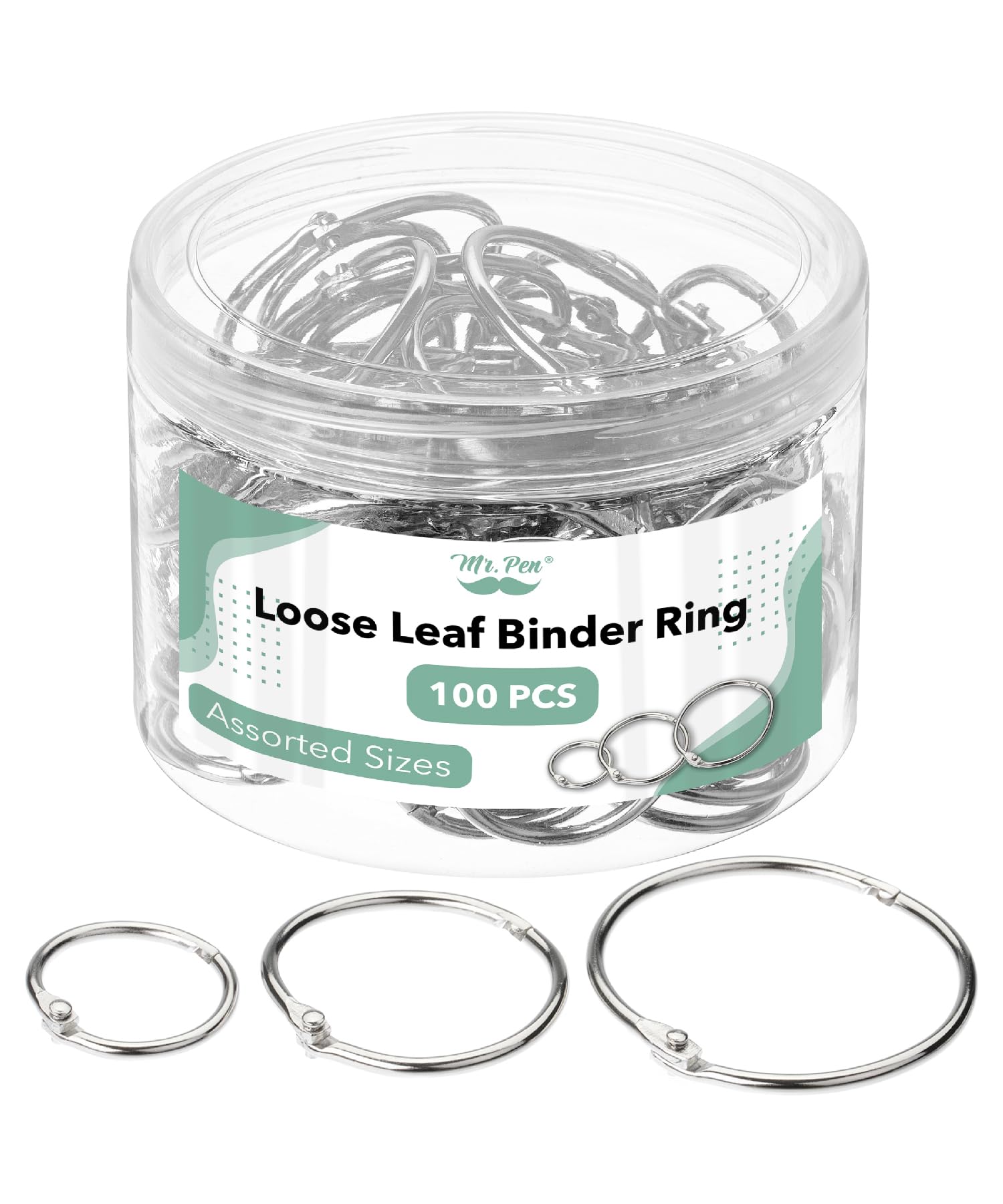 Foto 2 pulgar | Binder Ring Mr. Pen Loose Leaf, Paquete De 100 Unidades, 3 Tamaños, Plata - Venta Internacional.