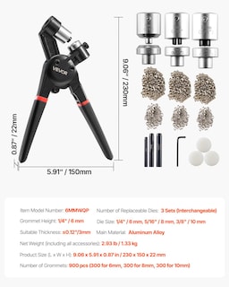 Foto 7 | Kit De Herramientas Con Ojales Vevor 900 Piezas Con Alicates De Prensa Manual Y Punzón - Venta Internacional.