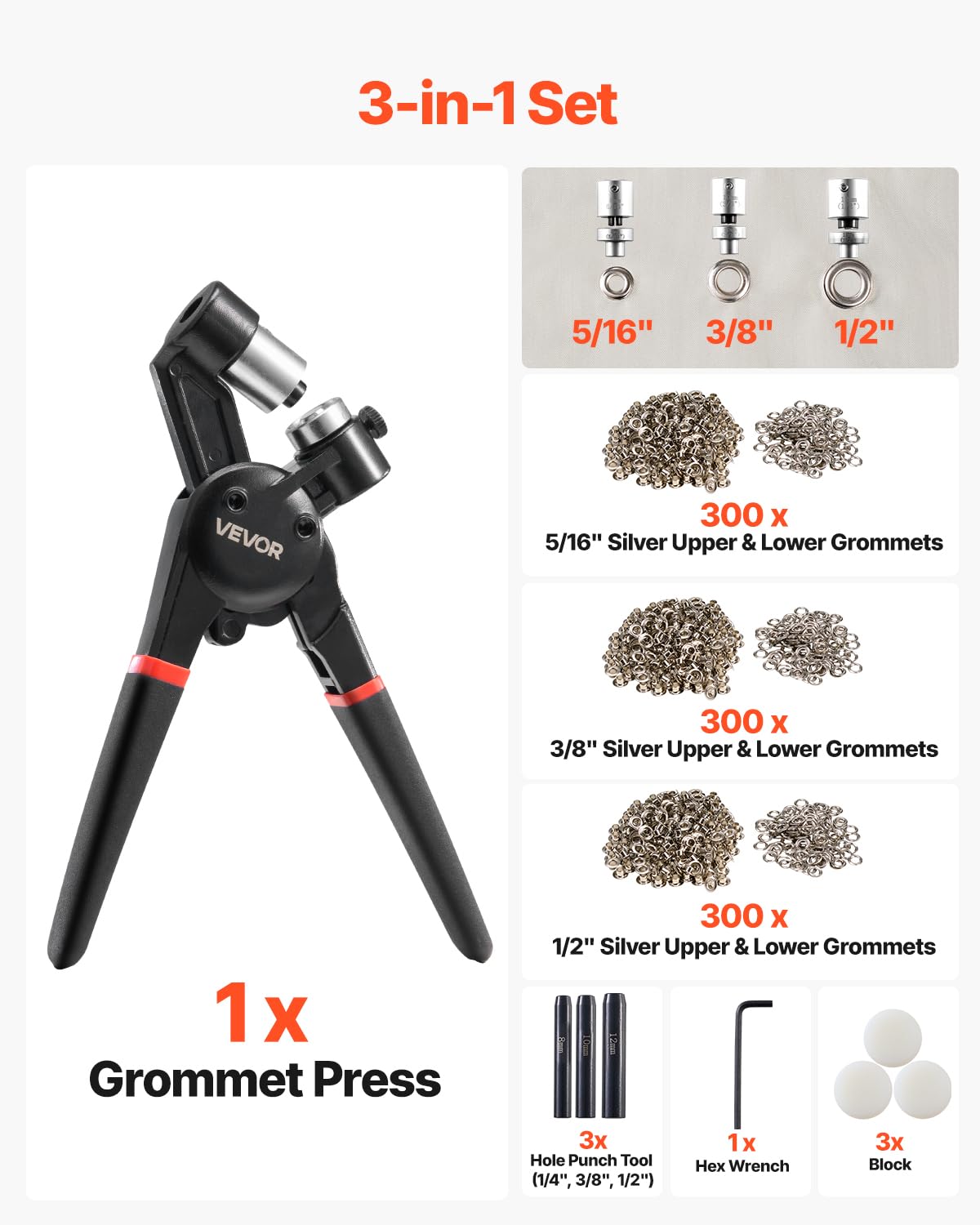 Foto 4 pulgar | Kit De Herramientas Con Ojales Vevor  900 Piezas  Con Alicates De Prensa Manual Y Punzón - Venta Internacional.
