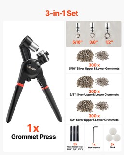 Foto 3 | Kit De Herramientas Con Ojales Vevor 900 Piezas Con Alicates De Prensa Manual Y Punzón - Venta Internacional.