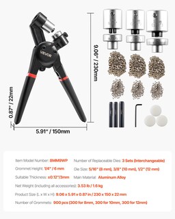 Foto 7 | Kit De Herramientas Con Ojales Vevor 900 Piezas Con Alicates De Prensa Manual Y Punzón - Venta Internacional.