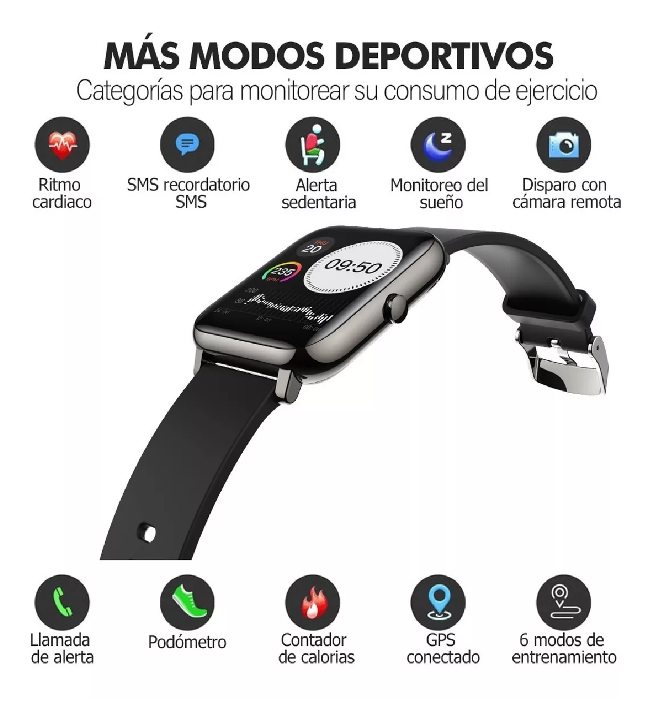 Foto 3 pulgar | Reloj Inteligente BELUG LonEasy P22 color Negro Deportivo Impermeable con Bluetooth