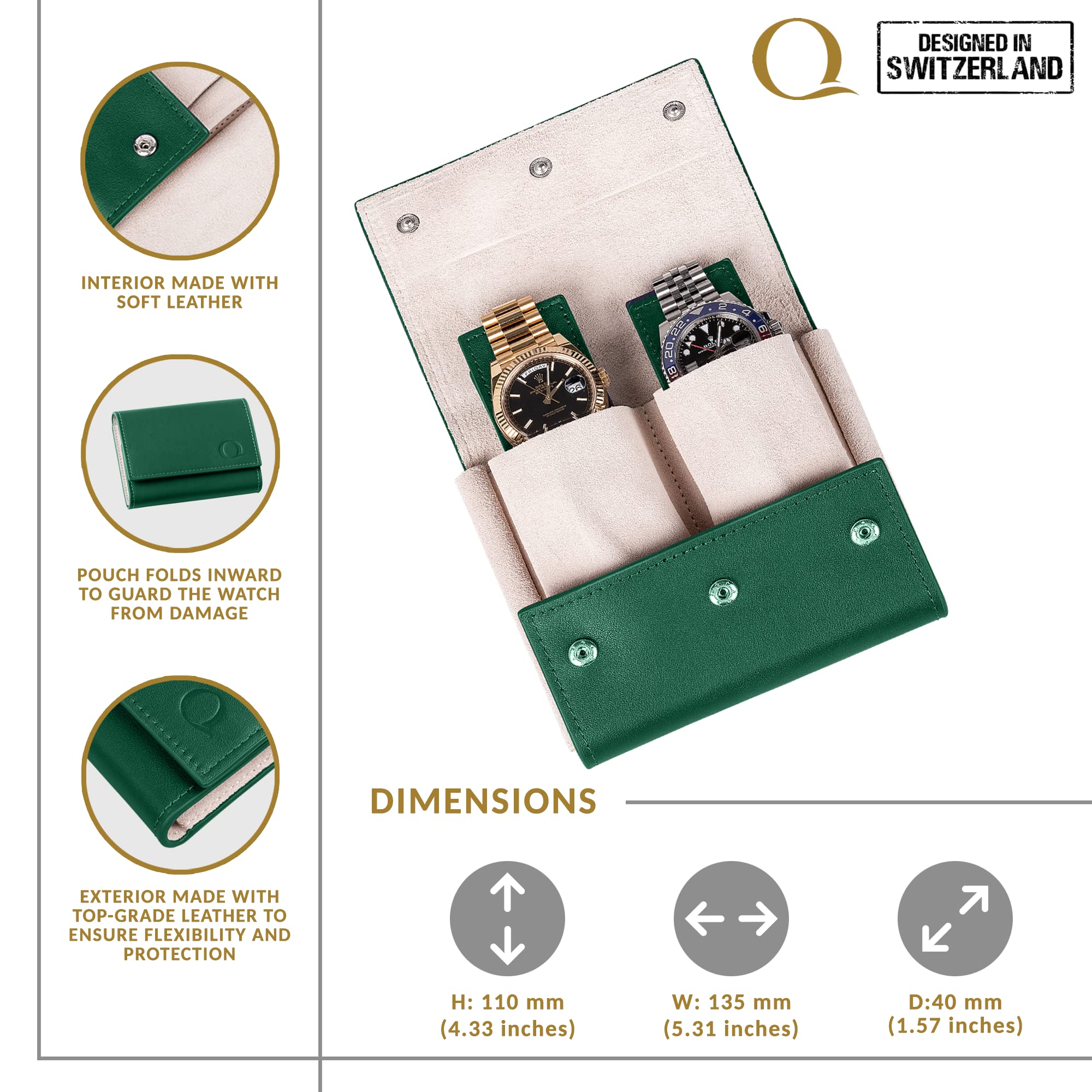 Foto 4 | Venta Internacional- Funda de Viaje Qwatchbands Verde para 2 Relojes