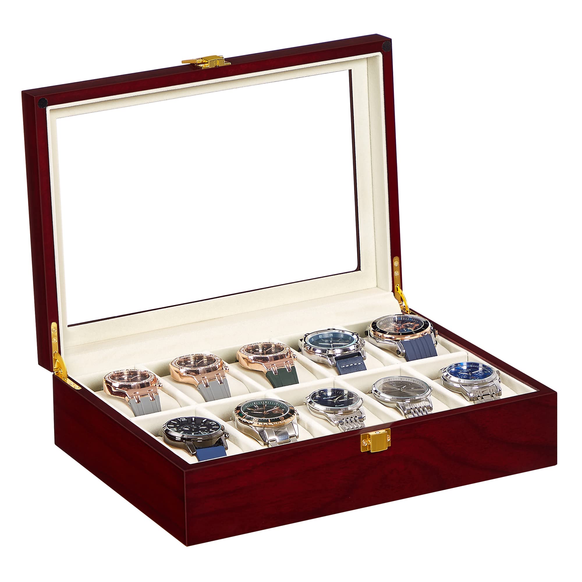 Funda De 10 Ranuras Para Watch Box Songmics Con Tapa De Cristal Y Forro De Terciopelo