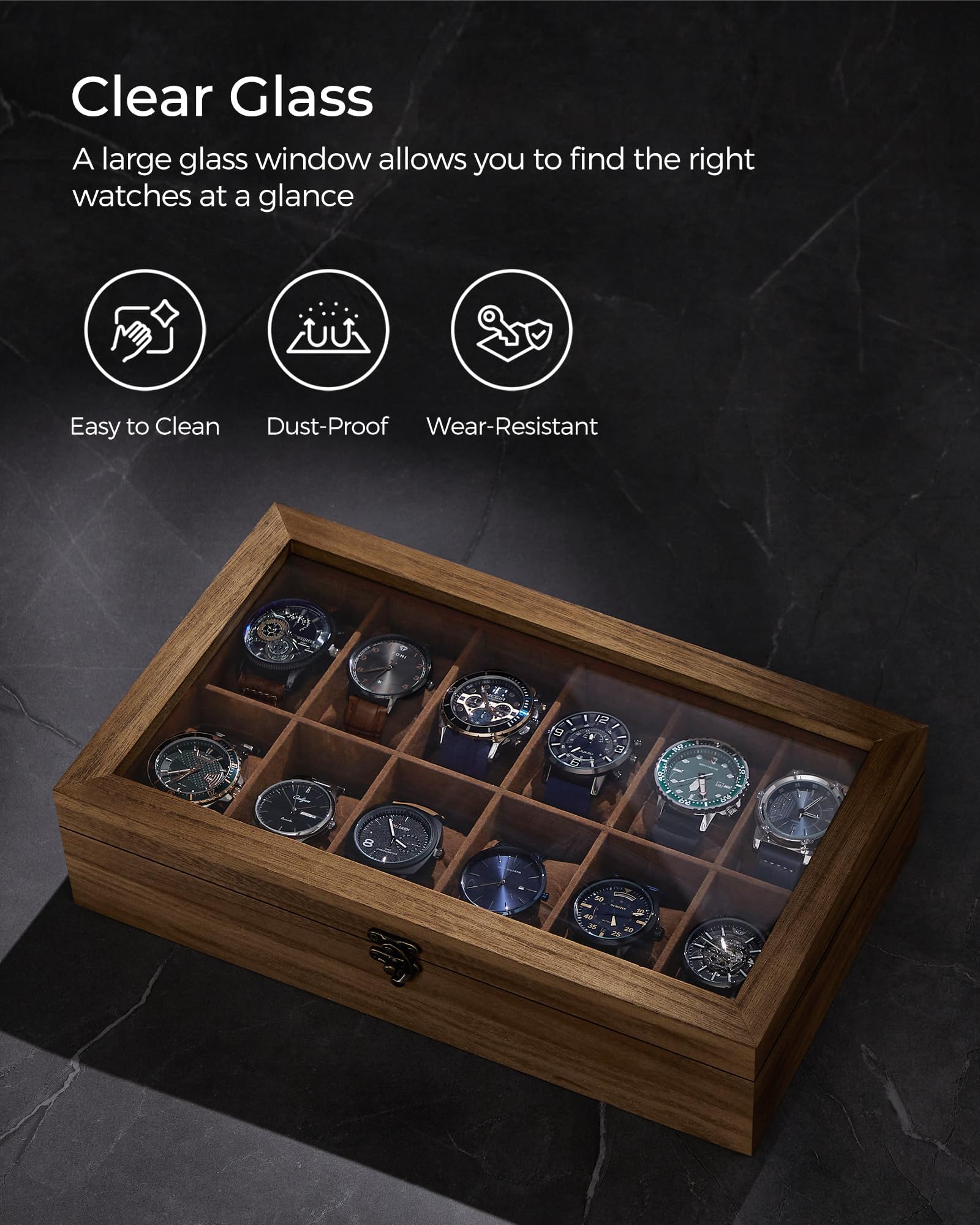 Foto 5 | Watch Box Songmics Organizador De Madera De Nogal Rústico Con 12 Ranuras - Venta Internacional.