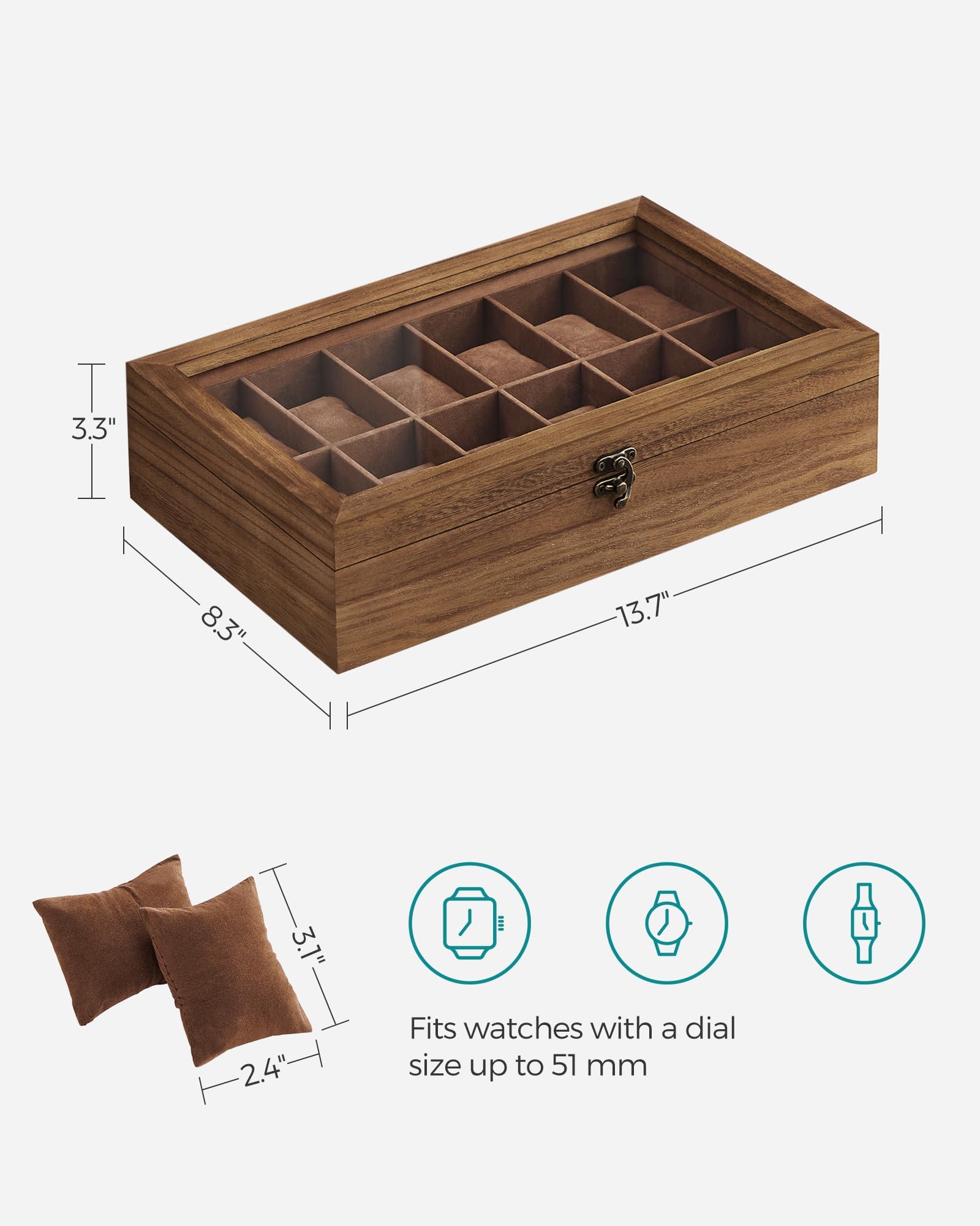 Foto 8 pulgar | Watch Box Songmics Organizador De Madera De Nogal Rústico Con 12 Ranuras - Venta Internacional.