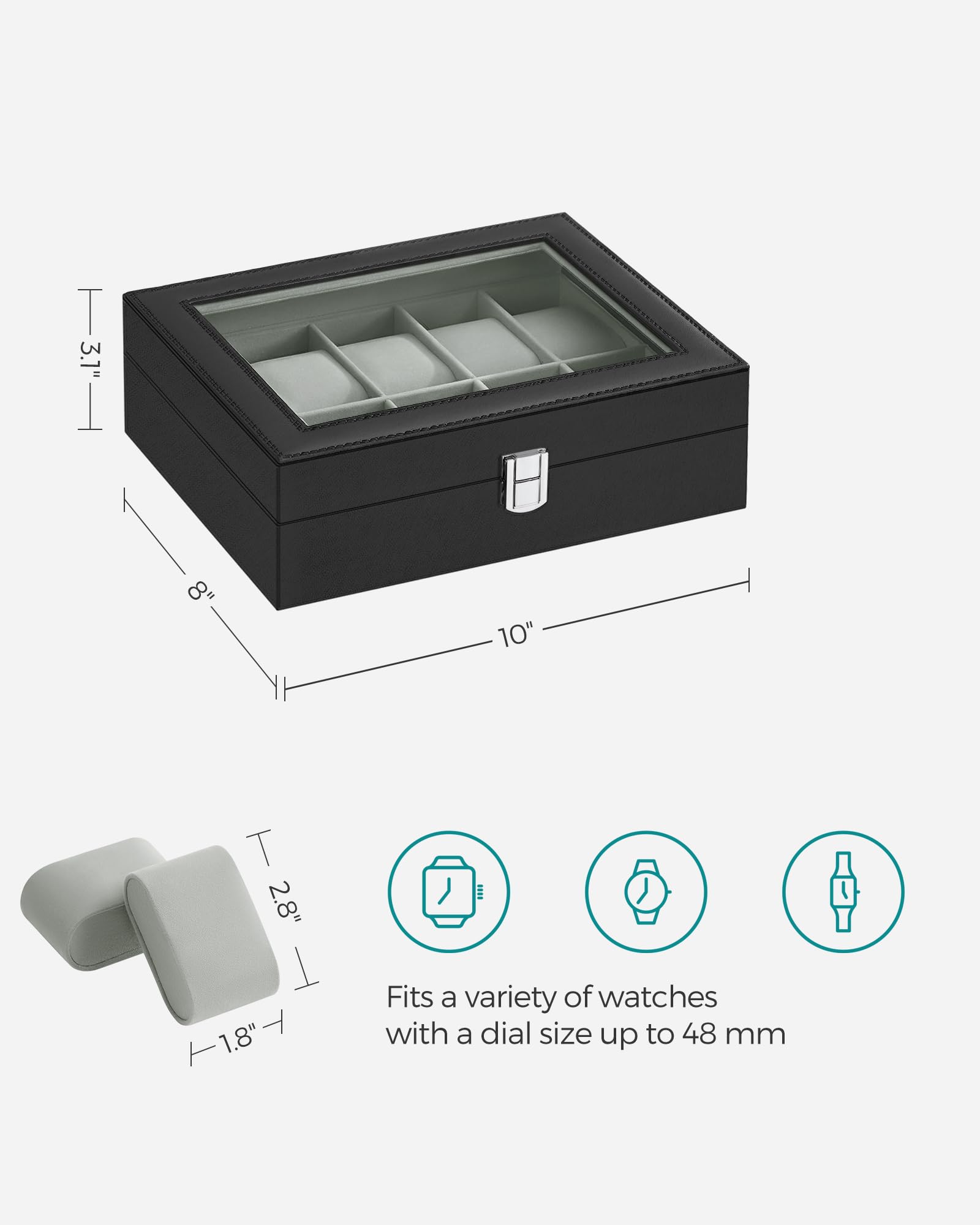 Foto 6 | Caja para Relojes Songmics 10 Ranuras Negra - Venta Internacional