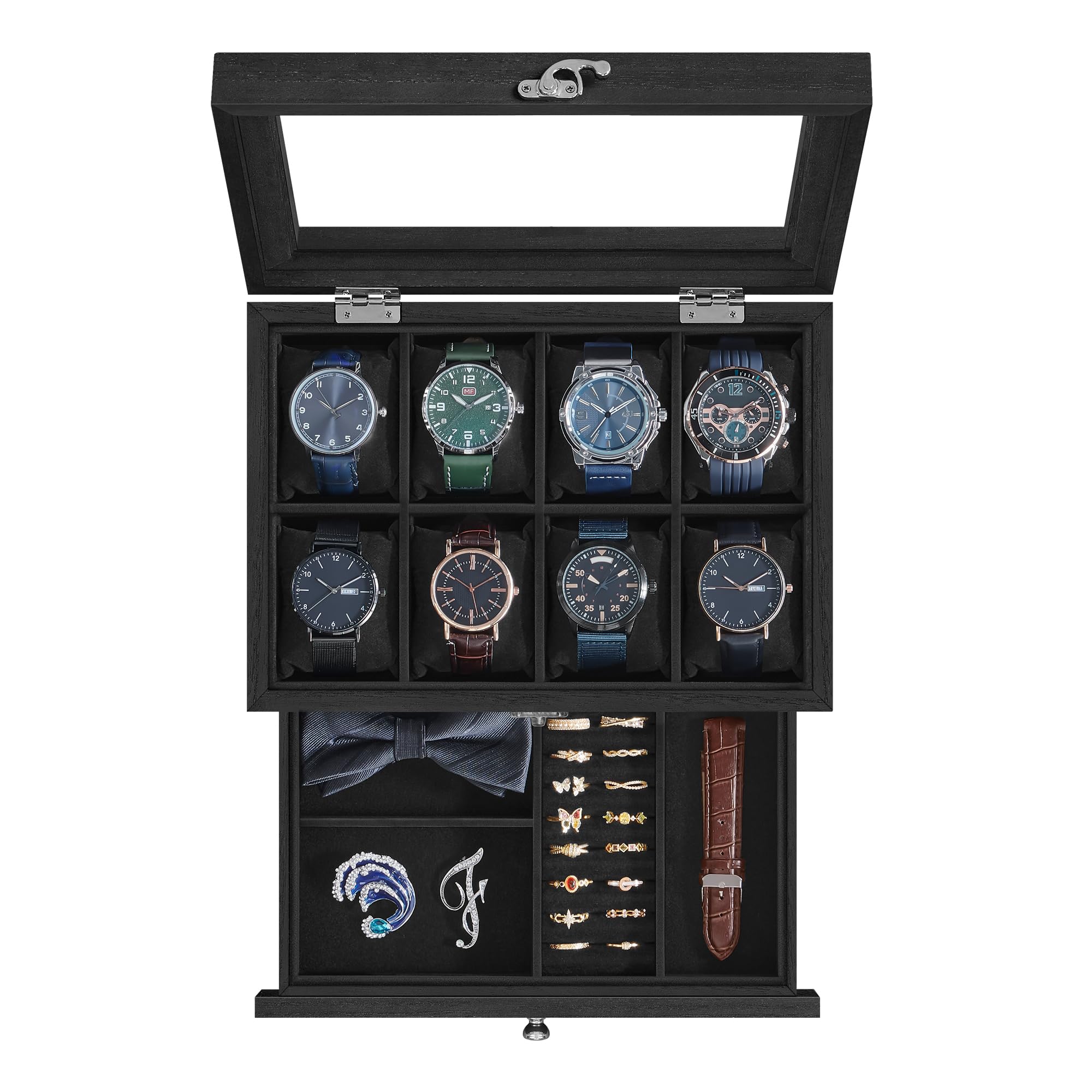 Foto 2 pulgar | Watch Box Songmics De 8 Ranuras Y 2 Niveles Con Tapa De Vidrio Y Tinta Negra Ujow008b02 - Venta Internacional.