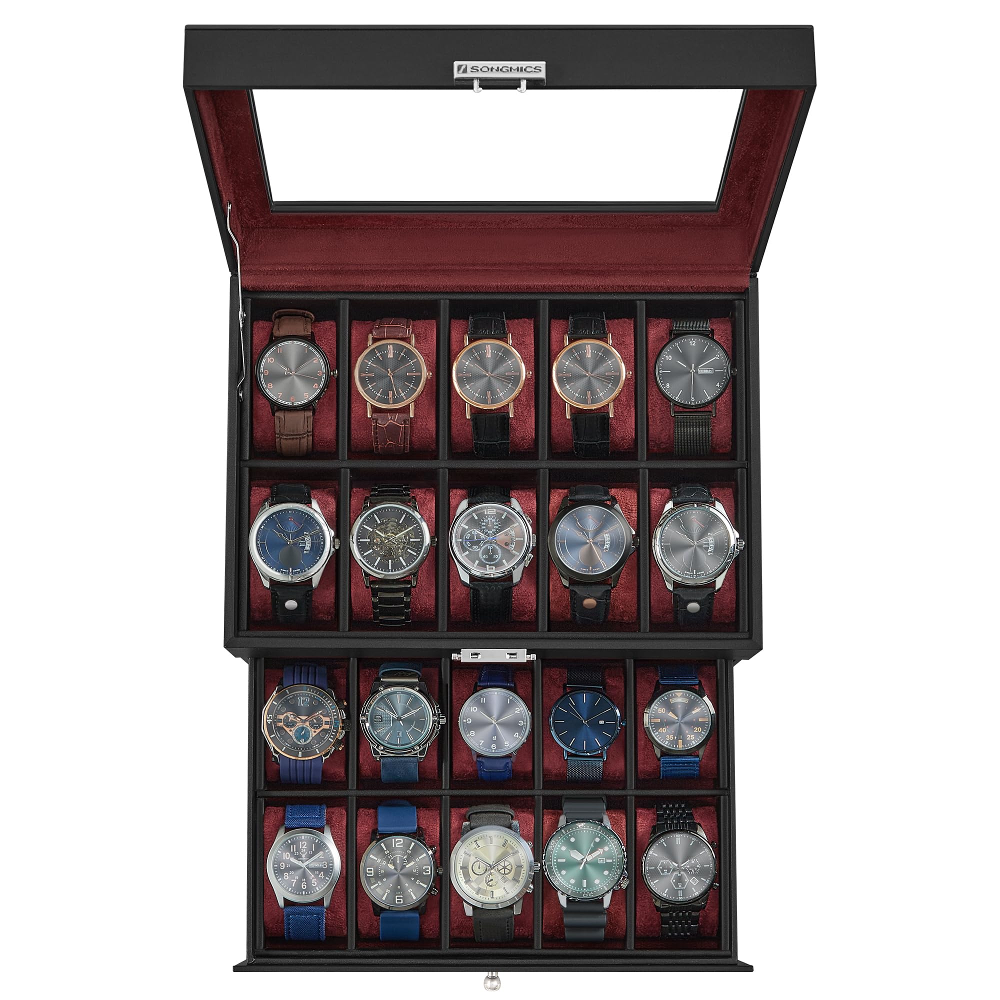 Foto 1 | Caja De Reloj Songmics De 20 Ranuras Con Tapa De Cristal, 2 Capas, Con Cierre - Venta Internacional.