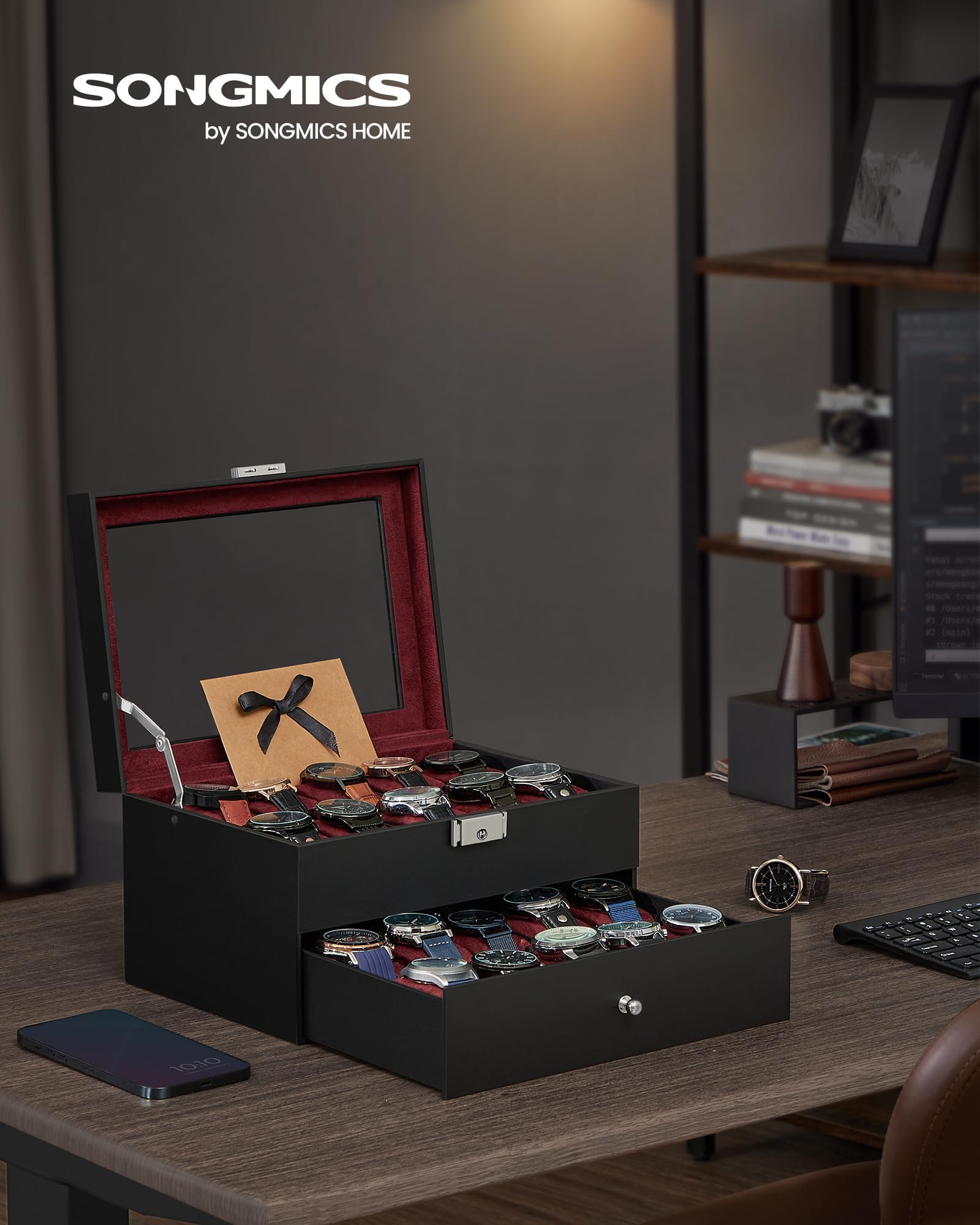 Foto 2 | Caja De Reloj Songmics De 20 Ranuras Con Tapa De Cristal, 2 Capas, Con Cierre - Venta Internacional.