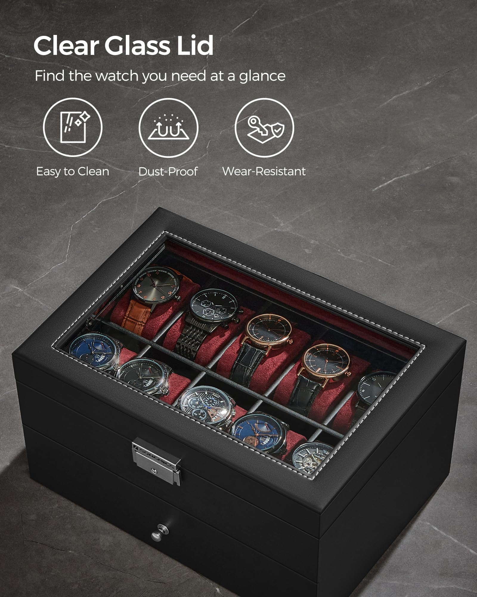 Foto 5 | Caja De Reloj Songmics De 20 Ranuras Con Tapa De Cristal, 2 Capas, Con Cierre - Venta Internacional.