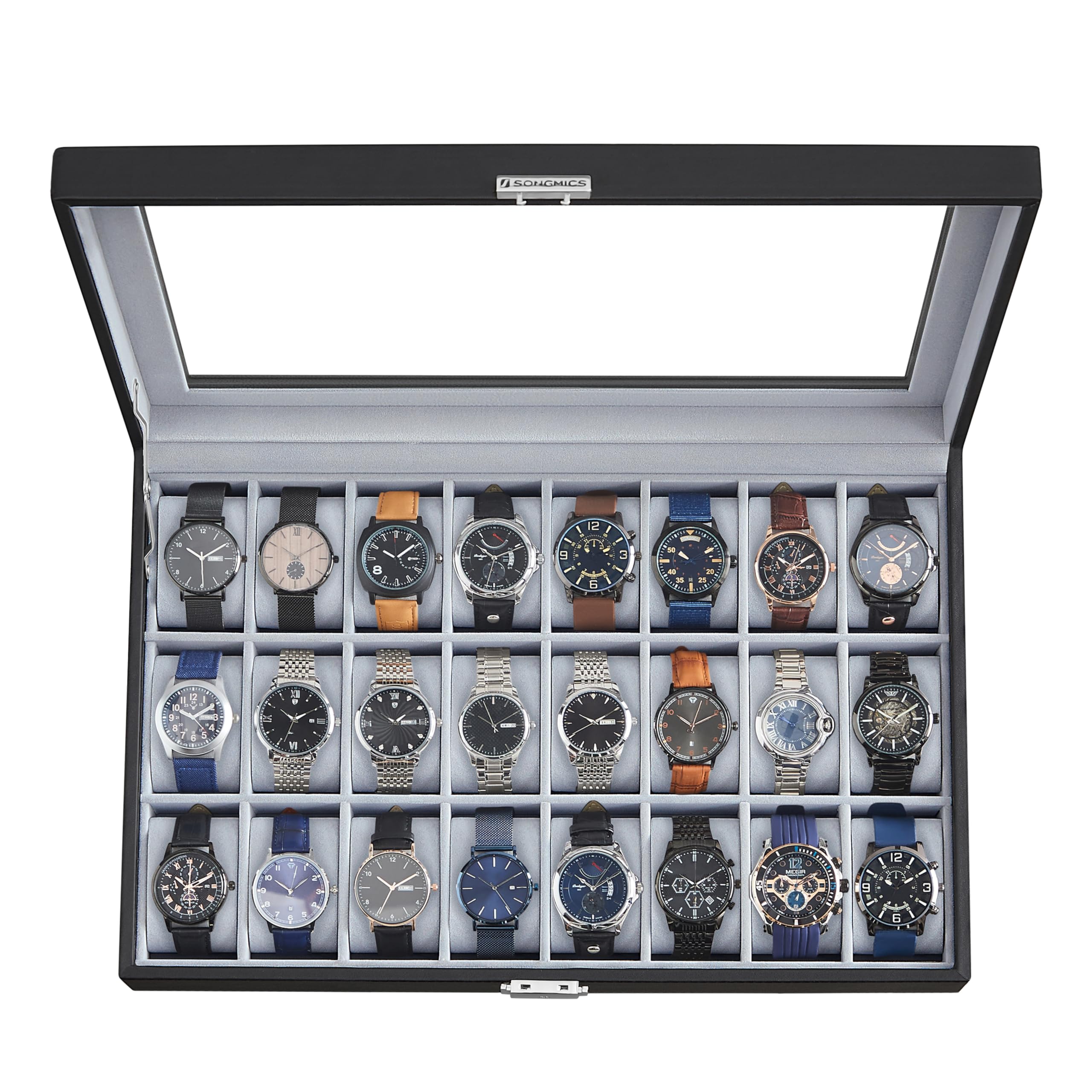 Foto 2 pulgar | Watch Box Songmics Con Cierre De 24 Ranuras Y Tapa De Cristal, Color Negro - Venta Internacional.