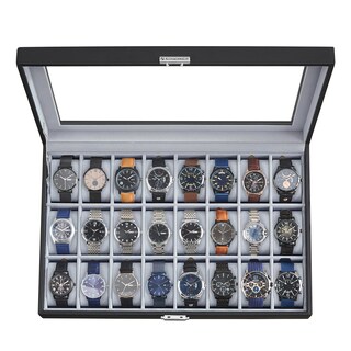 Foto 1 | Watch Box Songmics Con Cierre De 24 Ranuras Y Tapa De Cristal, Color Negro - Venta Internacional.