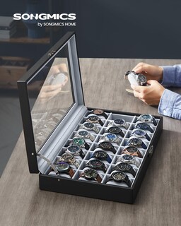 Foto 2 | Watch Box Songmics Con Cierre De 24 Ranuras Y Tapa De Cristal, Color Negro - Venta Internacional.