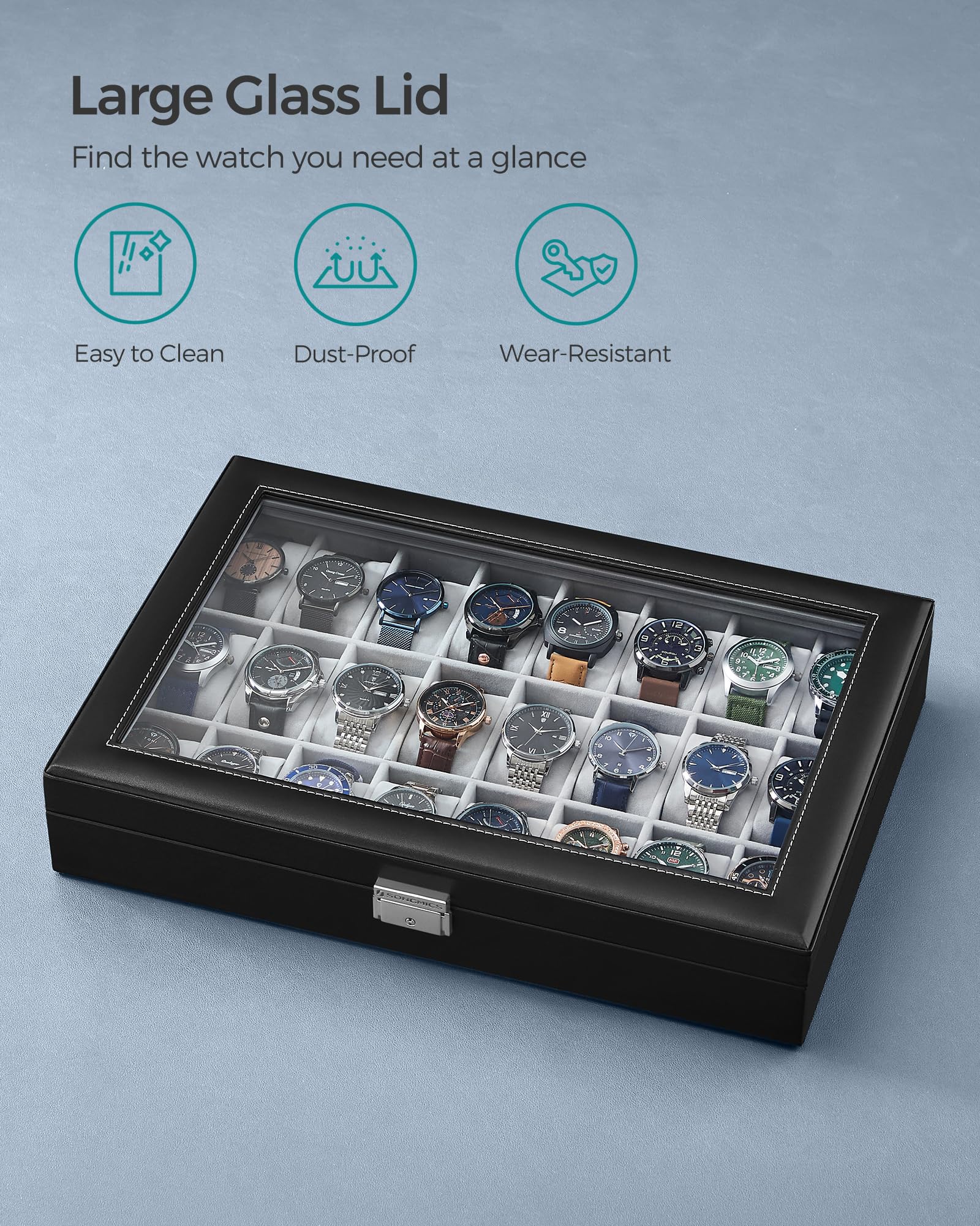 Foto 6 pulgar | Watch Box Songmics Con Cierre De 24 Ranuras Y Tapa De Cristal, Color Negro - Venta Internacional.