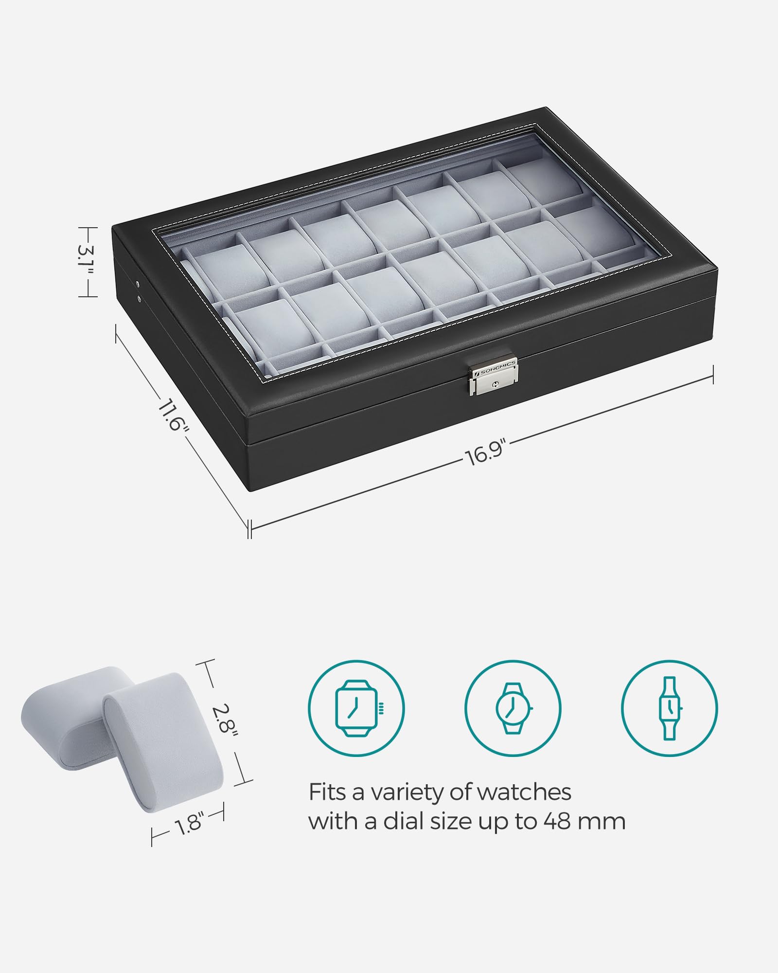 Foto 7 pulgar | Watch Box Songmics Con Cierre De 24 Ranuras Y Tapa De Cristal, Color Negro - Venta Internacional.