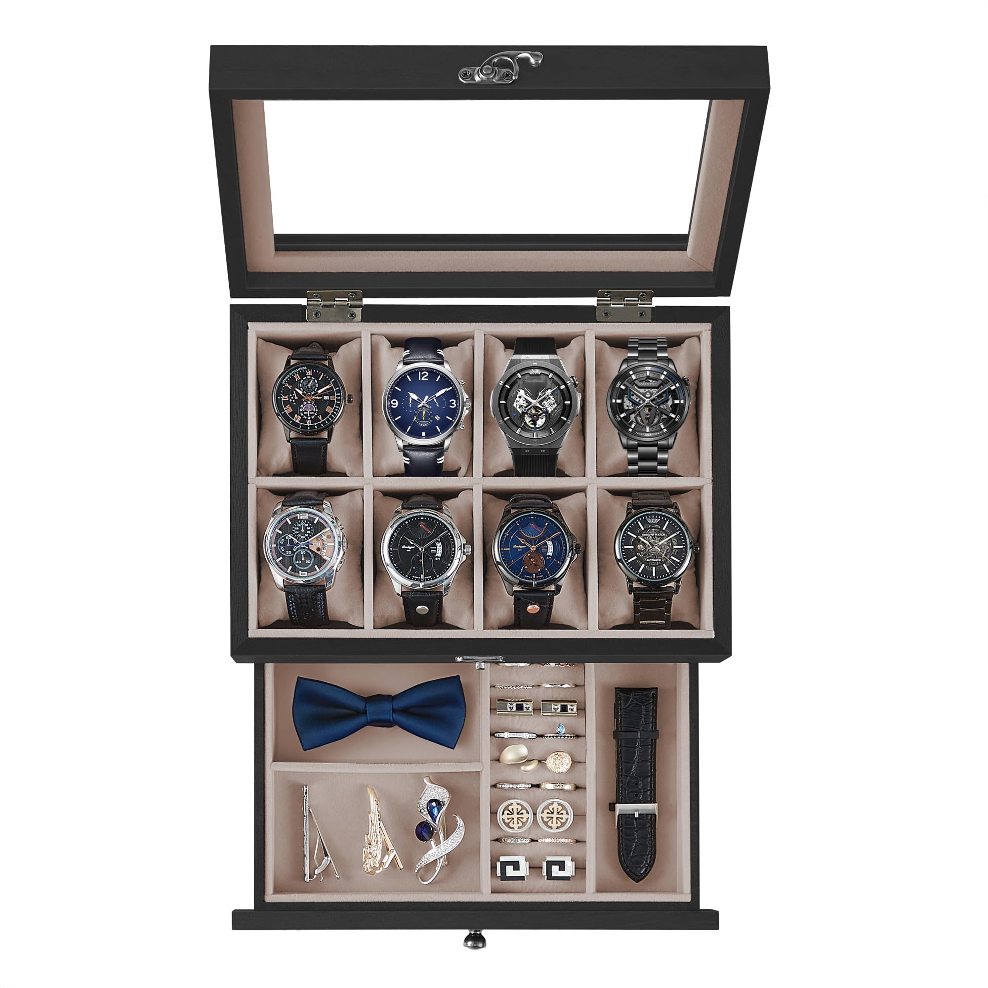 Foto 2 pulgar | Caja para Relojes Songmics de 8 Ranuras y 2 Niveles con Tapa de Cristal Negro - Venta Internacional