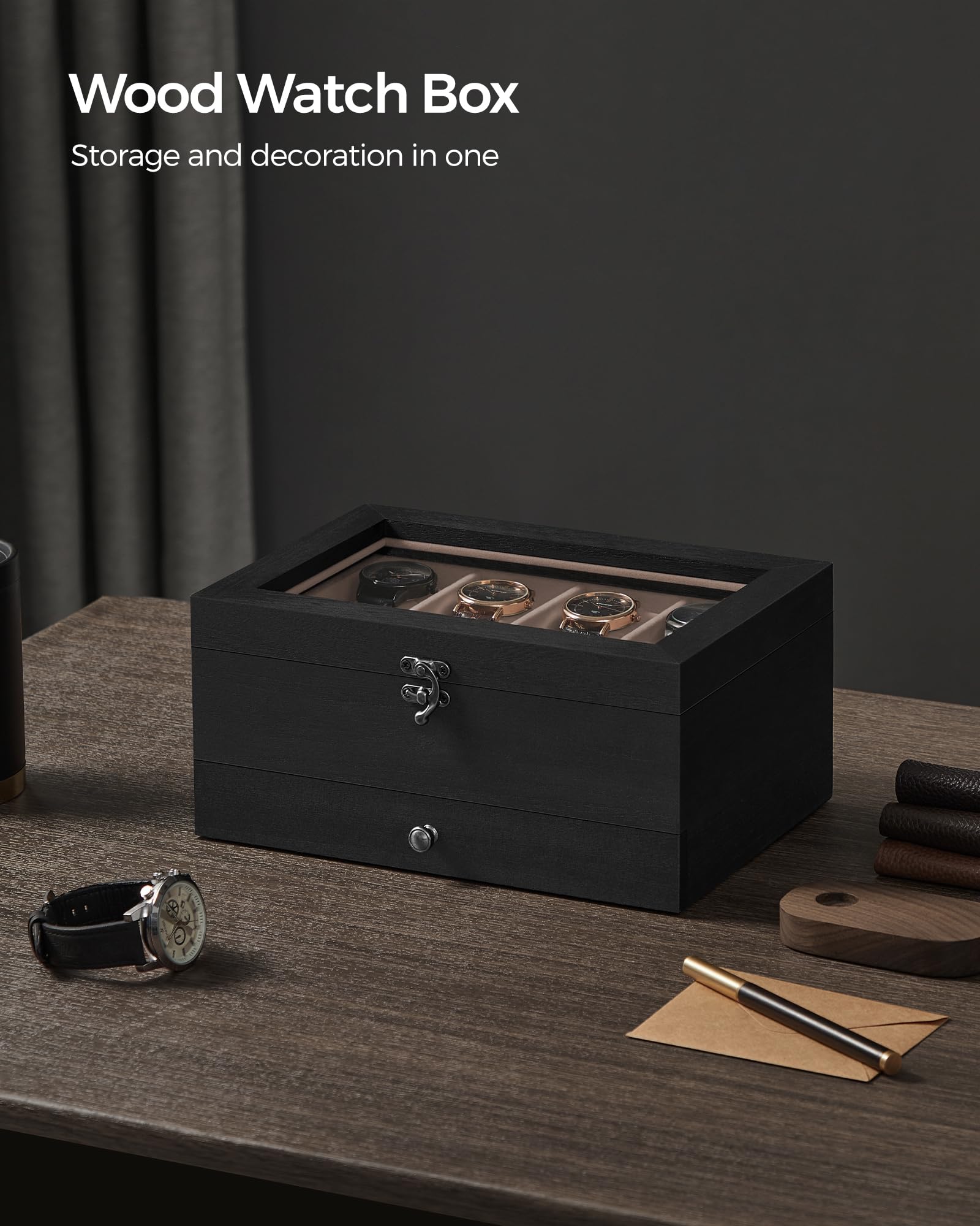 Foto 6 pulgar | Caja para Relojes Songmics de 8 Ranuras y 2 Niveles con Tapa de Cristal Negro - Venta Internacional