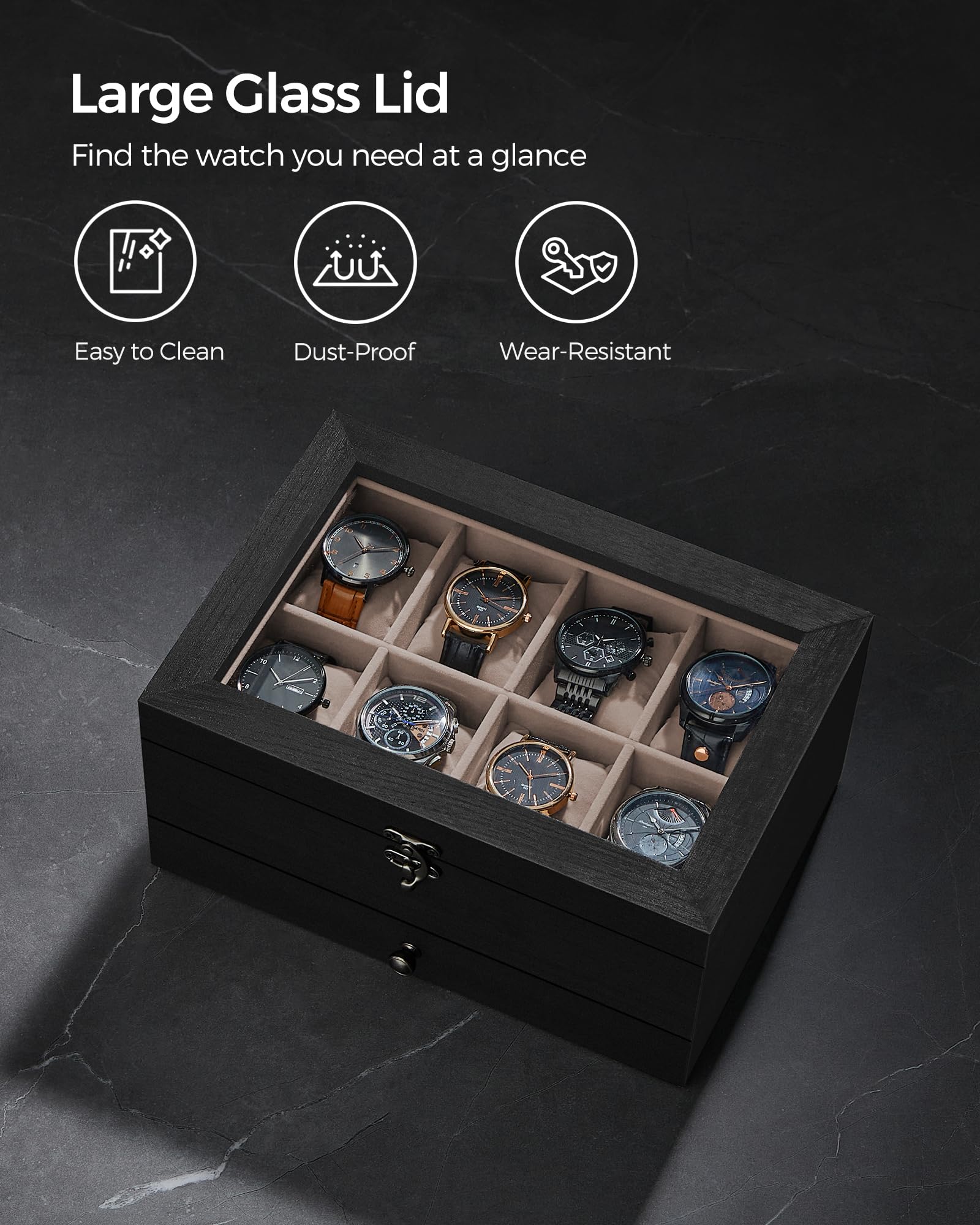 Foto 8 pulgar | Caja para Relojes Songmics de 8 Ranuras y 2 Niveles con Tapa de Cristal Negro - Venta Internacional