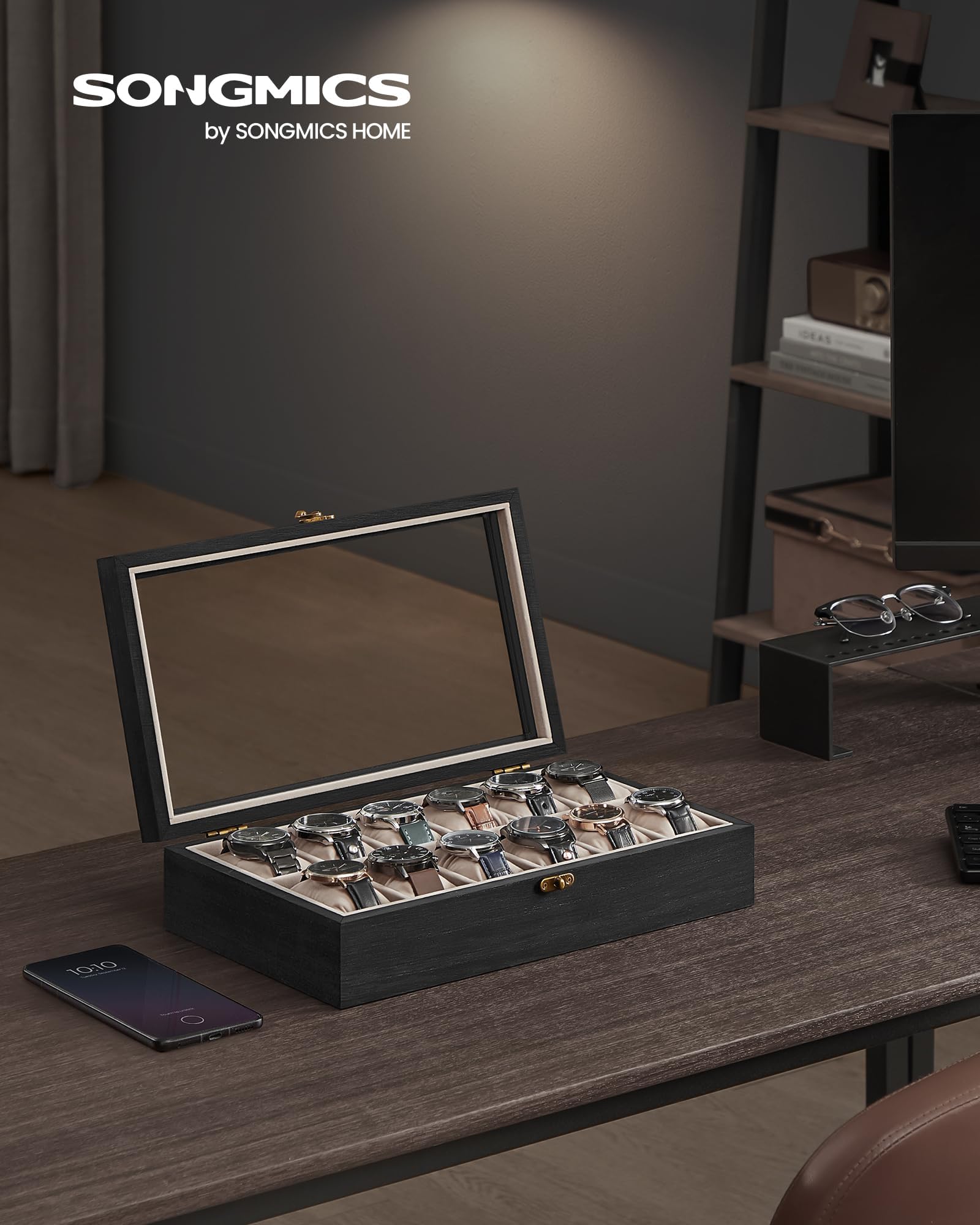 Foto 3 pulgar | Organizador de Madera Songmics con 12 Ranuras Negro - Venta Internacional